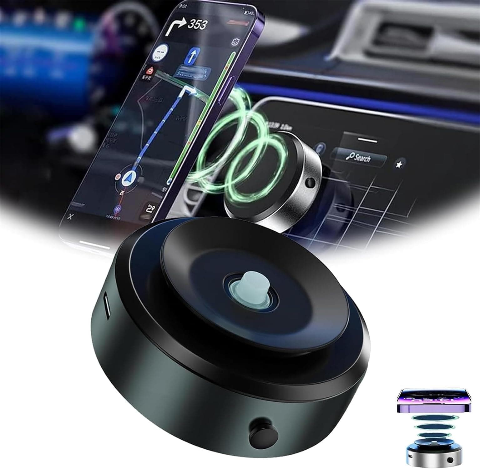 Eeiiey Mpp Gripmaster 360 Magnetic Holder,Moftpivotpro Gripmaster 360 Magnetic Holder,Magnetic Cell Phone Holder for Car Vacuum Adsorption,Magnetic Car Suction Cup Holder,for All Cell Phones (Black)