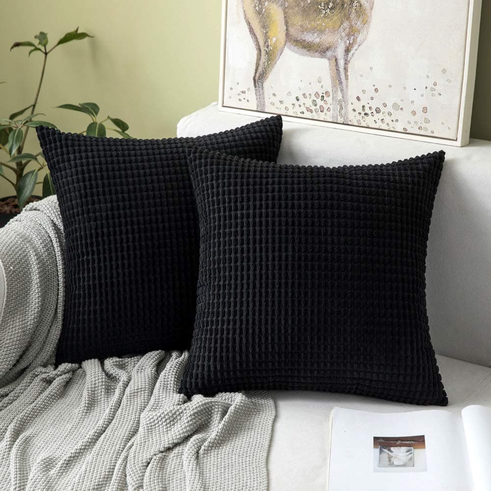 MIULEE Pack of 2 Pillow Covers 18 x 18 Inch Black Super Soft Corduroy Decorative Throw Pillows Couch Home Decor for Cushion Sofa Bedroom Living Room