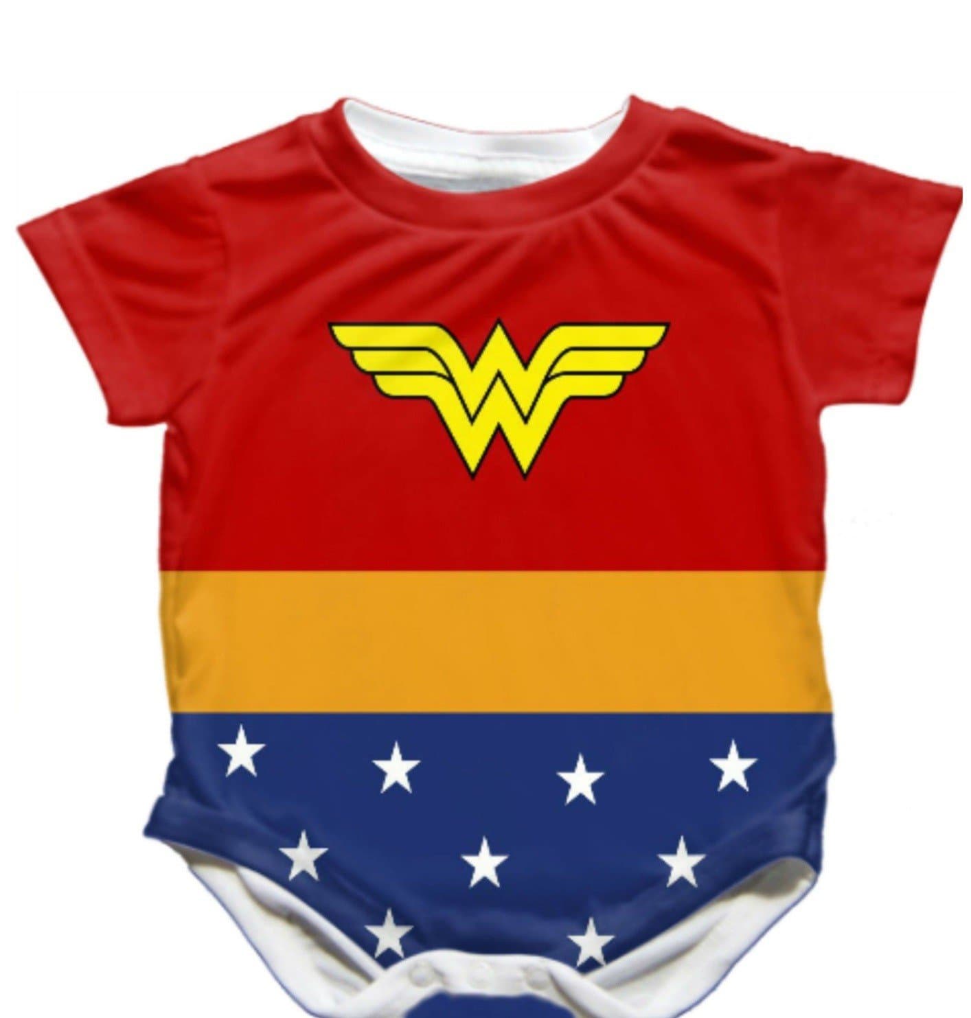 Handmade Wonderwoman Baby Bodysuit Onesie - Size 0-3 Months