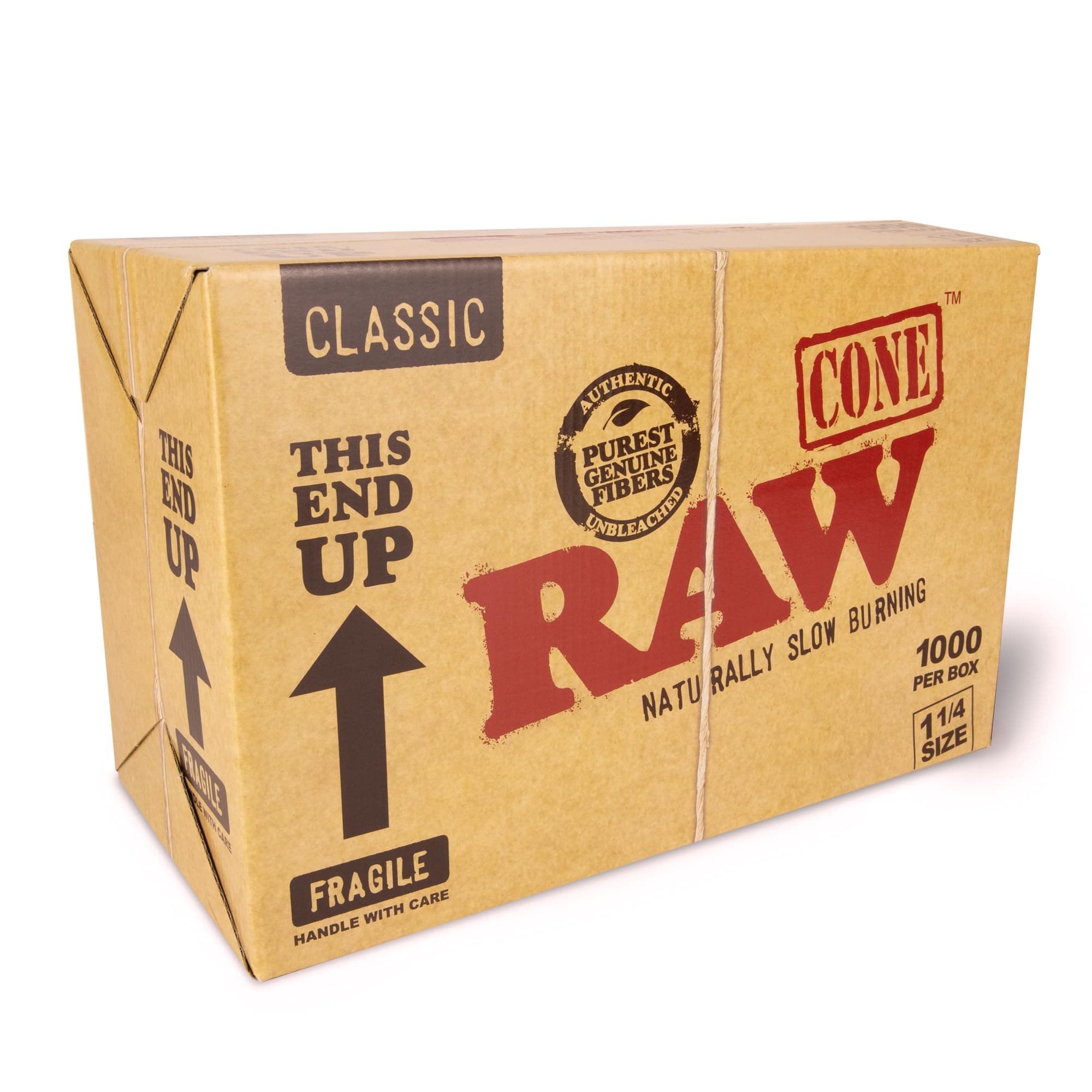 RAW Classic Natural Pre Rolled Cones Unrefined Rolling Papers - 1 1/4 Size Preroll Cones with Filter Tips - Bulk 1000 Pack Cones Per Box