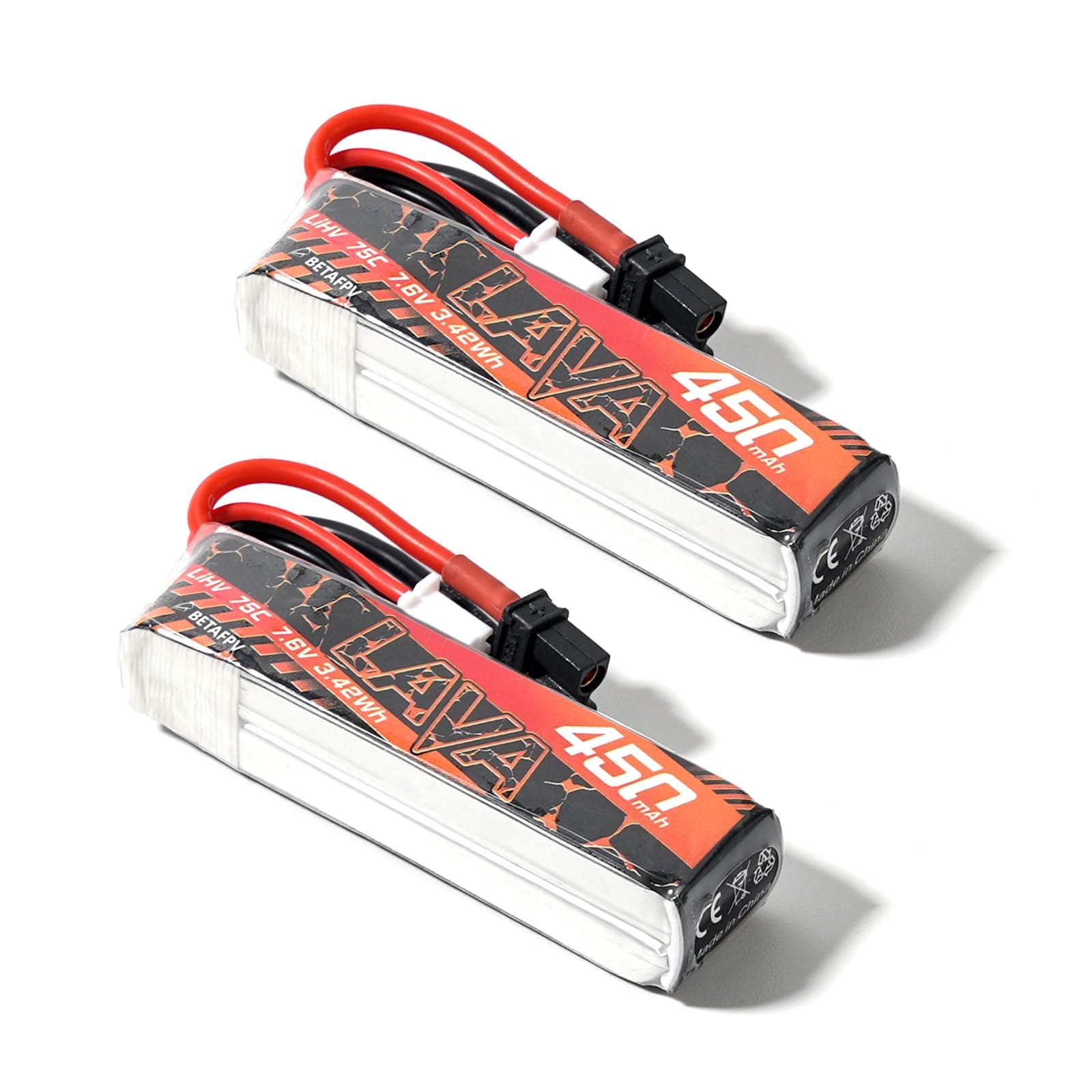BETAFPV Lava 450mAh 2S 7.6V LiHV 75C FPV Lipo Battery with XT30 Connector, Rechargeable Lipo Battery for 2S FPV Racing Whoop Drone Quadcopter such as Meteor85, Pavo Pico 2S Brushless Drones