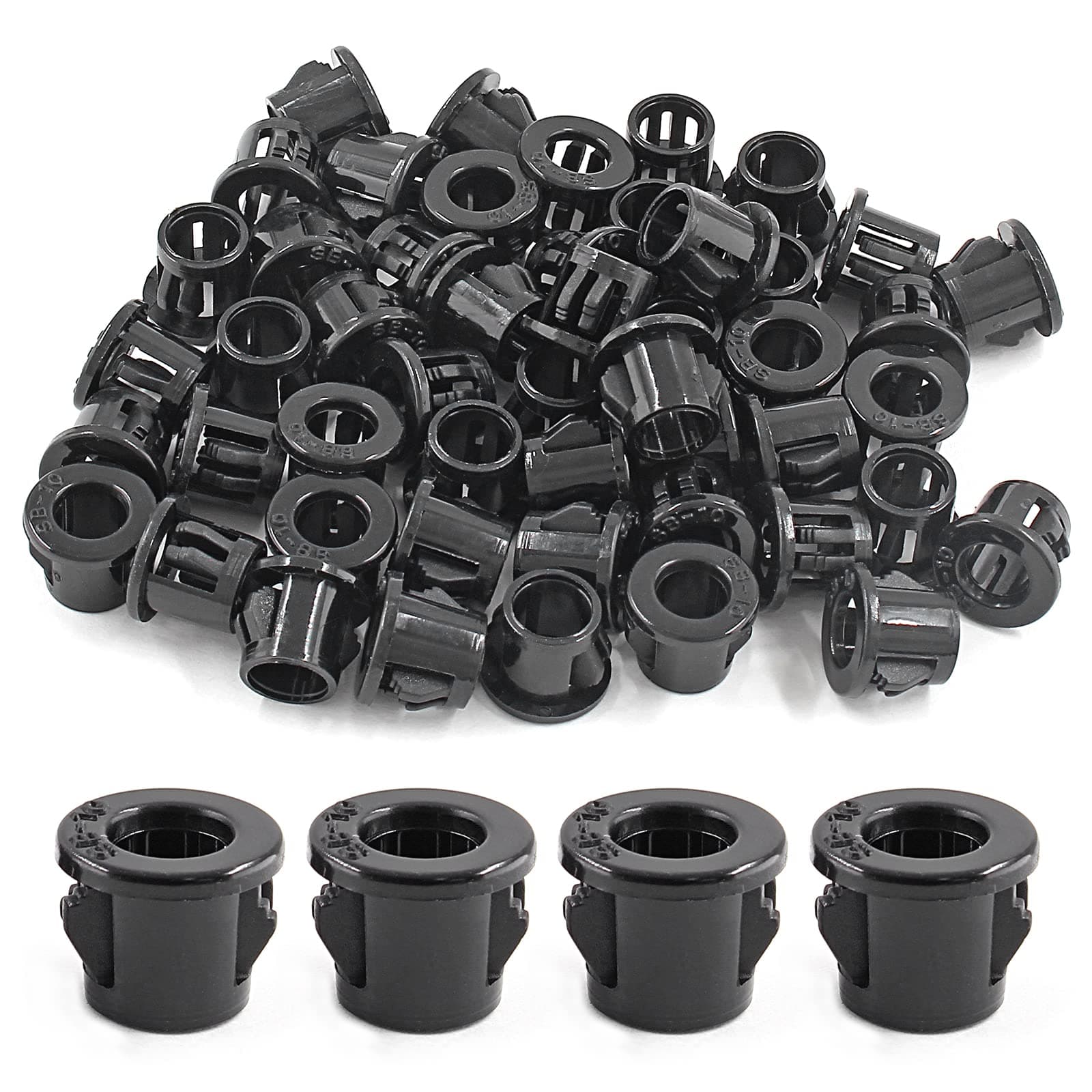 50 Pcs Black Snap Bushing 3/8" Mounting Diameter, Plastic Snap Bushing for Cable Hose Wire