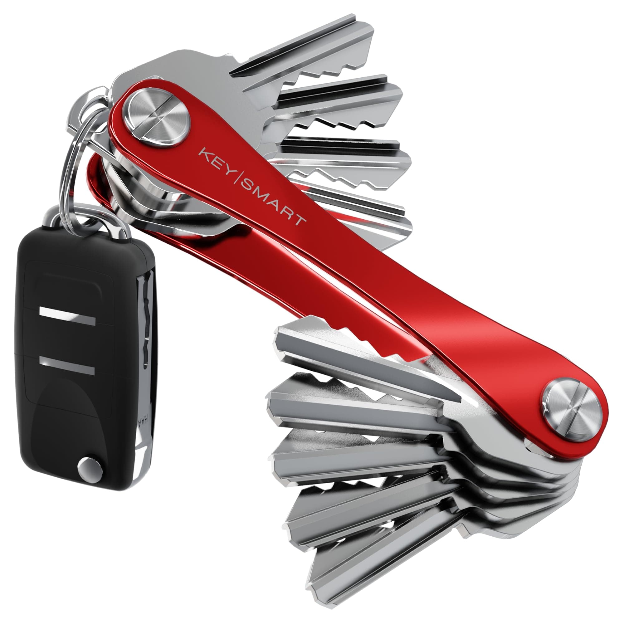KeySmart Original Key Holder - Compact Key Organizer for Key Chain, Minimalist Clutter-Free EDC Keychains Key Ring, Red, 14 Keys