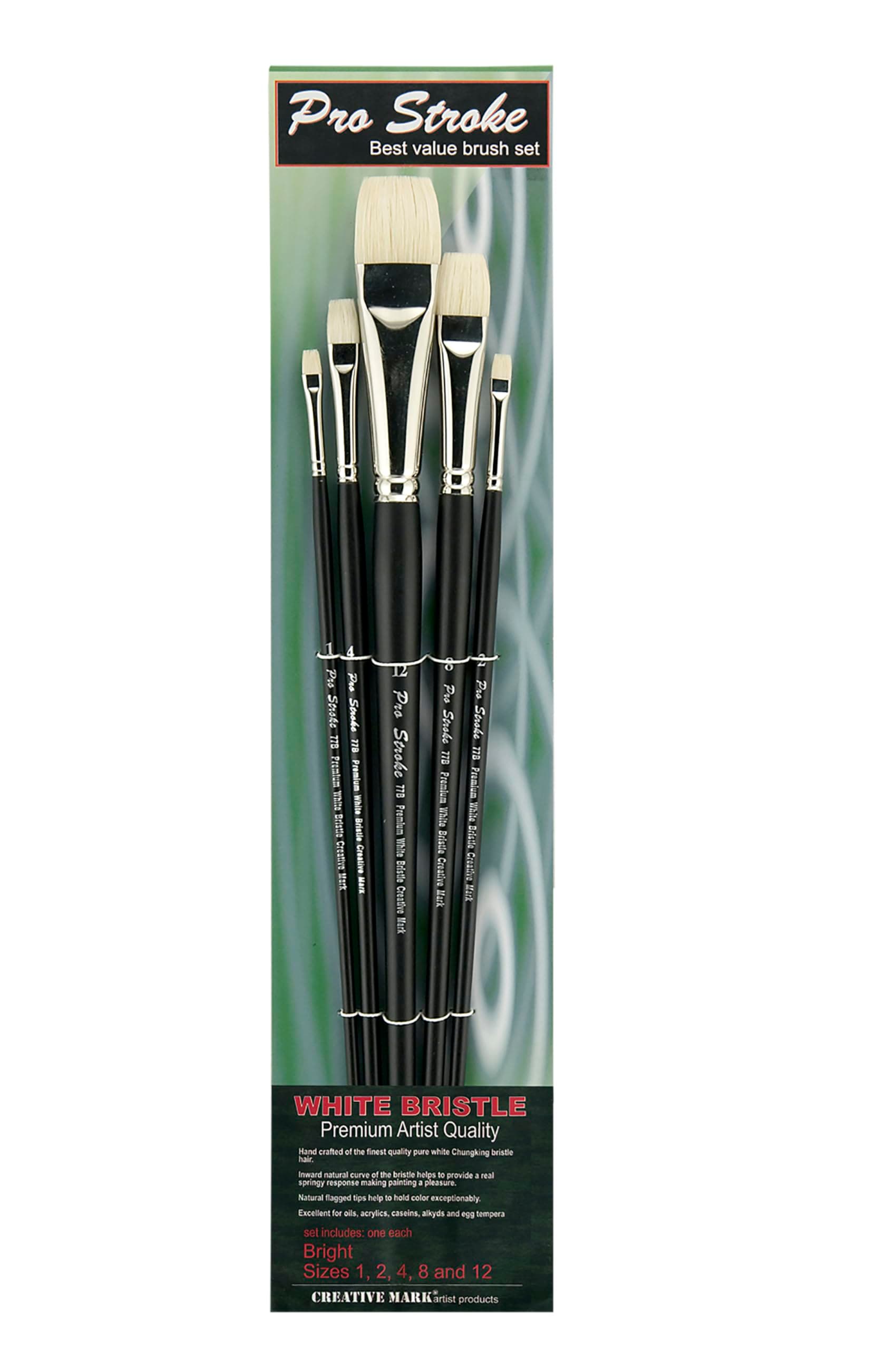 Pro Stroke Premium White Chungking Hog Bristle Artist Paint Brush - Bright Set of 5 - Natural Bristle Brush w/Great Control Suitable for Oils, Watercolors, Acrylics, Alkyds, Caseins