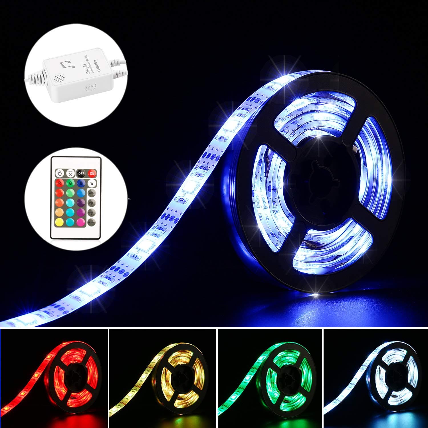 Zerproc LED TV Lights, 6.56ft 60 LED RGB Strip Lights, Voice Sensor & Remote Control, Music LED Strip lights Kit for 30 Inch to 60 inch HDTV PC Board, Computer, Laptop and indoor Decoration