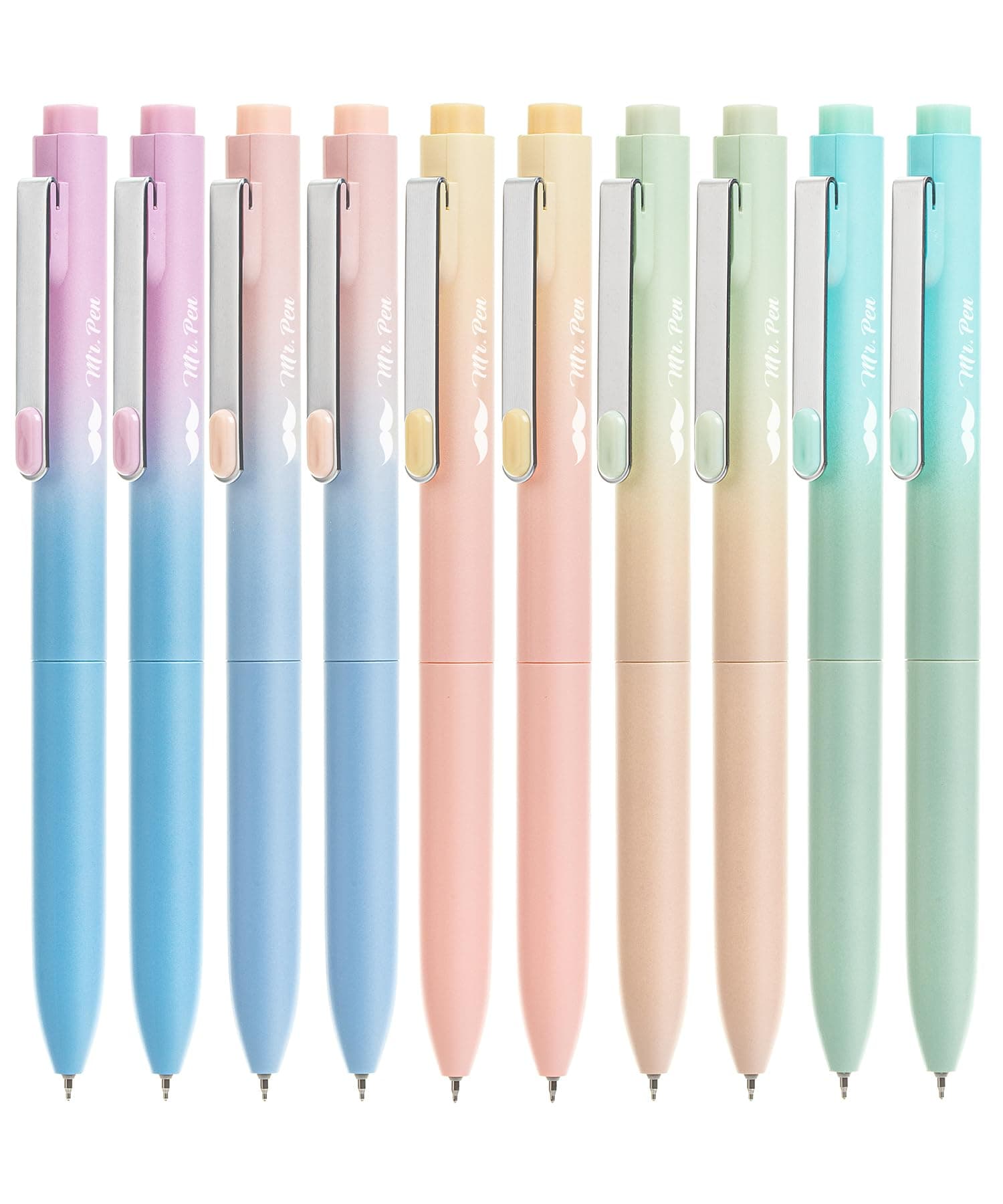 Mr. Pen- Retractable Gel Pens, 10 Pack, Black Ink, Gradient Barrel, Fine Point 0.5mm, Fast Dry, Ideal for Writing, Journaling, Sketching