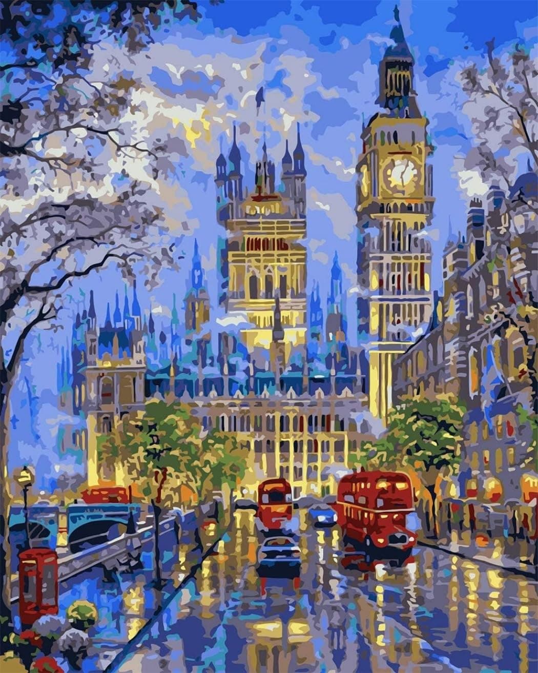 Mumoo Bear Adults Paint by Numbers Kit -Big Ben DIY Painting by Numbers by Number Kits, London Street Paint by Numbers for Adults Beginner Kids, 16” x 20” Arts Craft for Home Wall Decor(Frameless)