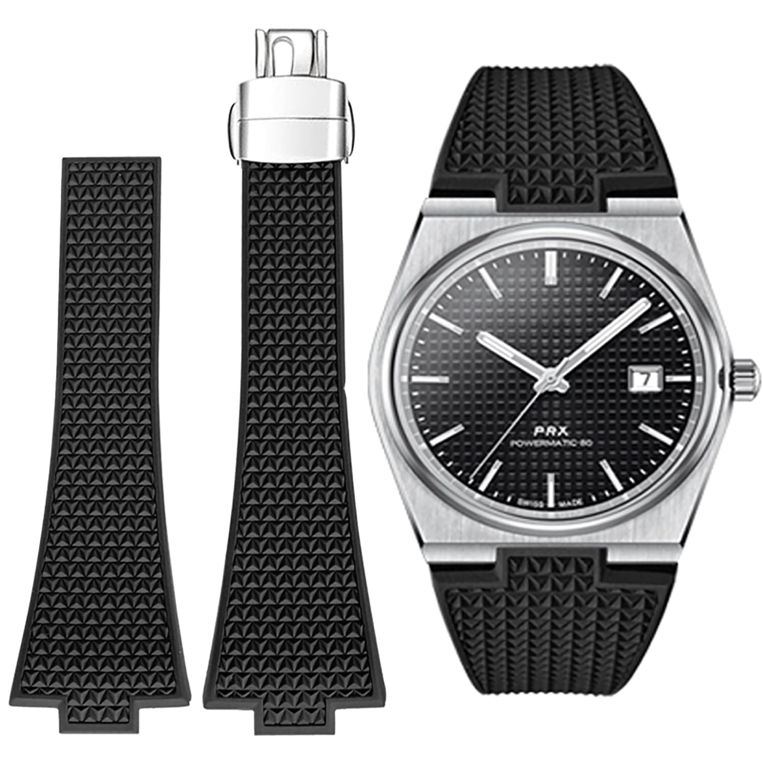 Strap for Tissot PRX,Soft Fluororubber Folding Clasp Strap for Tissot PRX,Cut to Size 11/12mm Men Women Replacement Straps for Tissot PRX Series Watch 35mm 40mm