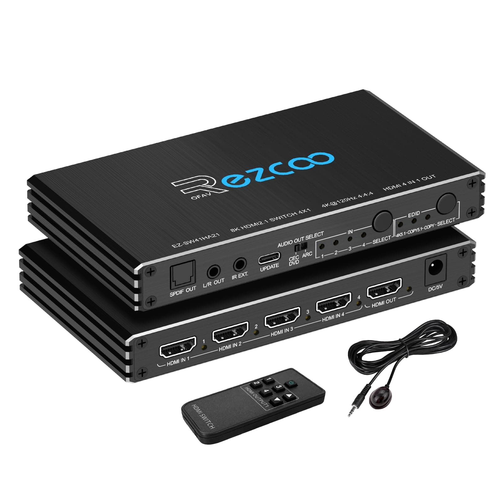 HDMI Switch 8K 4x1 120Hz 48Gbp, HDCP 2.3,ARC,VRR,CEC,HDMI Switcher 4 in 1 Out,4 Port HDMI Selector,IR Remote,3D,HDR 10,D-o-l-b-y Atmos,for QLED TV,PS5,Xbox,Fire Stick,Roku,Blu Ray,Projector