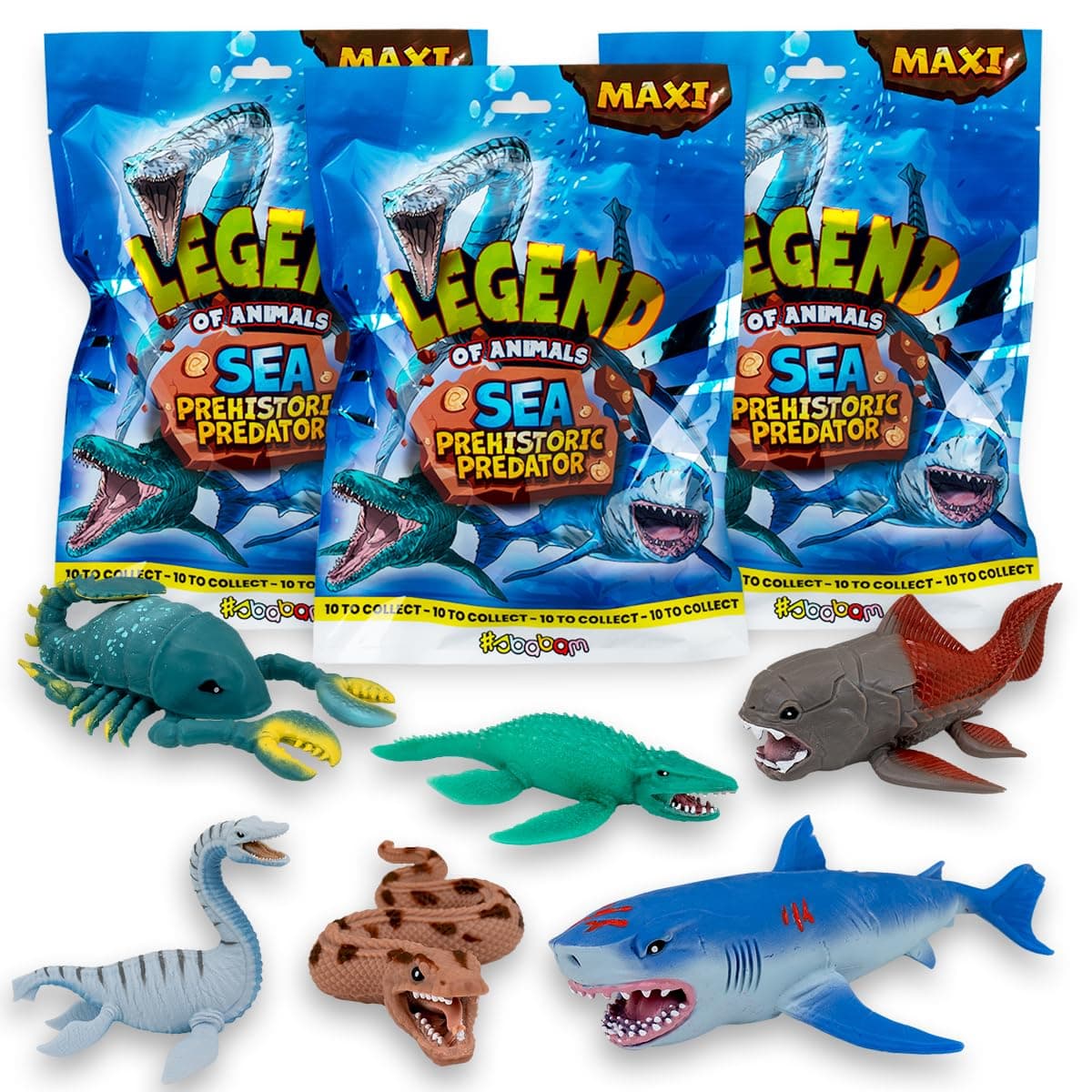 #sbabam FUNNY BOX Legend of Animals, Sea Prehistoric Predator, Newsstand Games for Children, Animals Toy for Children, Pack of 3, Extendible Prehistoric Marine Animals, Ideal for Child Gift