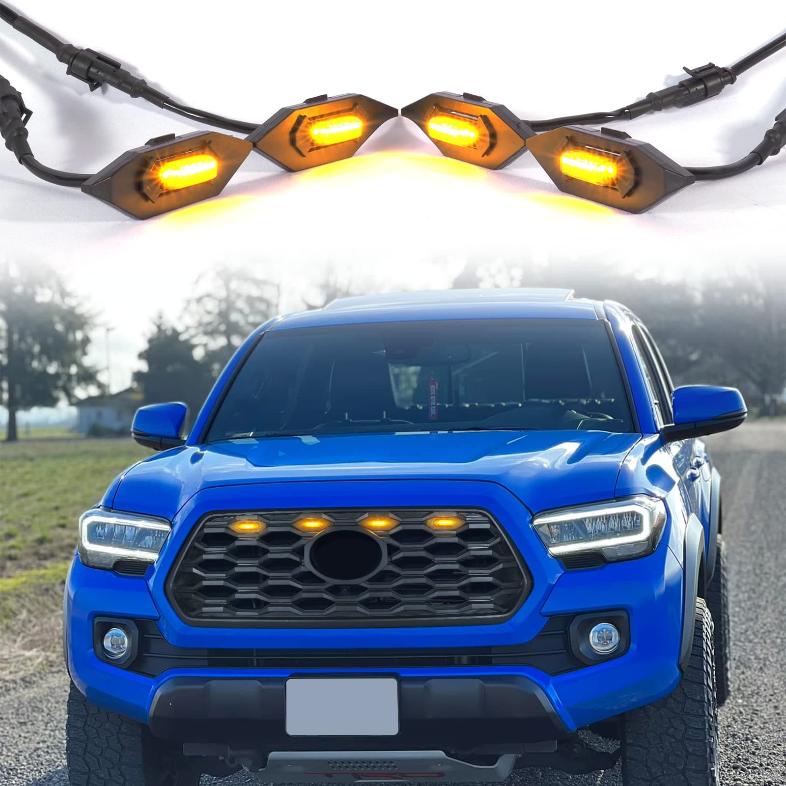 LED Grille Lights for 2020 2021 2022 2023 Tacoma TRD Off Road and Sport OEM Grill Raptor Lights (Amber Lights)
