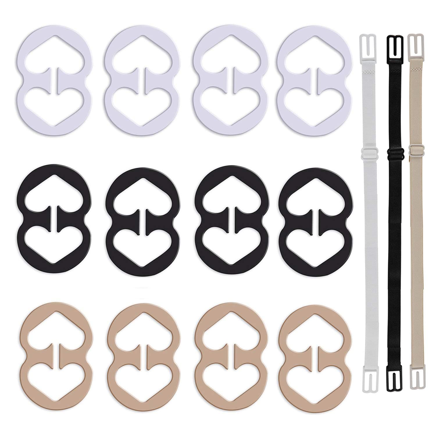 Bra Strap Clips, Bra Clips to Make Racerback, Bra Strap Holders for Slip, Bra Strap Holder - Conceal Hide Straps - Cleavage Control, A-black-beige-white, Large