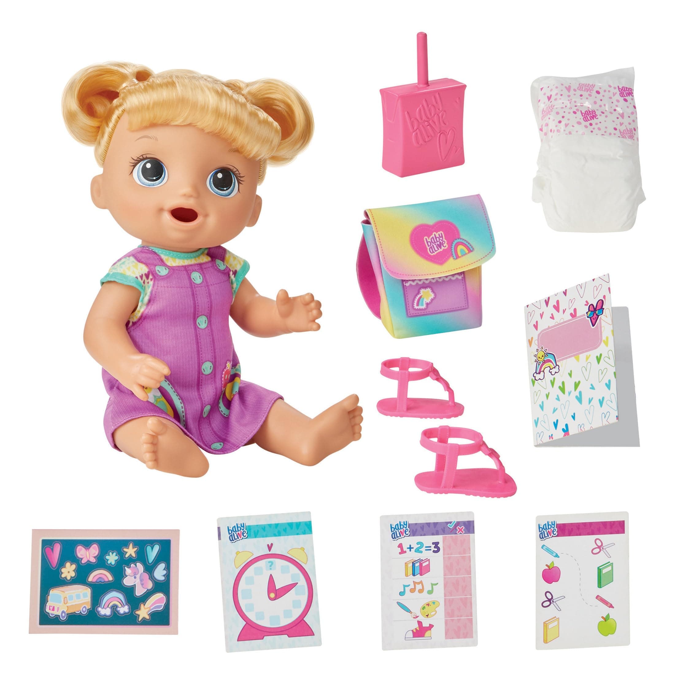 Time for School Baby Doll Set, Back to School Toys for 3 Year Old Girls & Boys & Up, 12 Inch Baby Doll, Blonde Hair