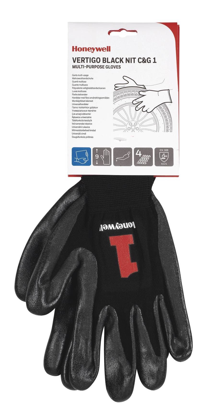 Honeywell2232270-09/SPS PSS Vertigo Black Nit C&G 1 Cut Protection Gloves, Fine handling in greasy environment, EN 388 4121 - Size 9 (1 pair, carded)