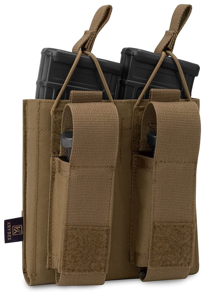 KRYDEX Triple/Double/Single Open-Top Mag Pouch for 5.56 .223 Magazine with 1911 HK45 Glock 9mm Pistol Mag Pouch
