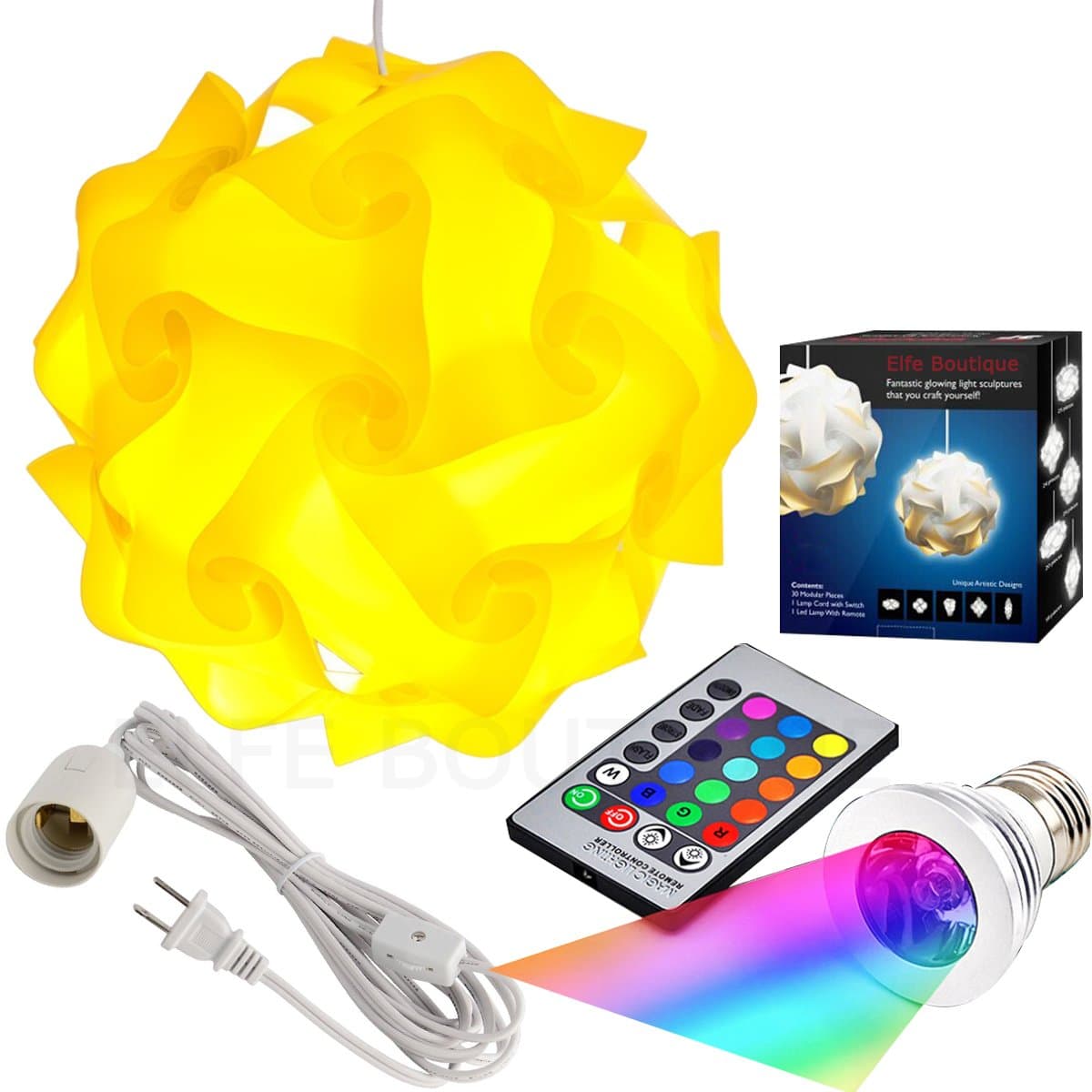 Puzzle Lights Kit, Modern Jigsaw Puzzles Lamp with 12 Feet Cord and Remote Control 16 Color Changing LED Light Bulb Kit, S Size, Yellow