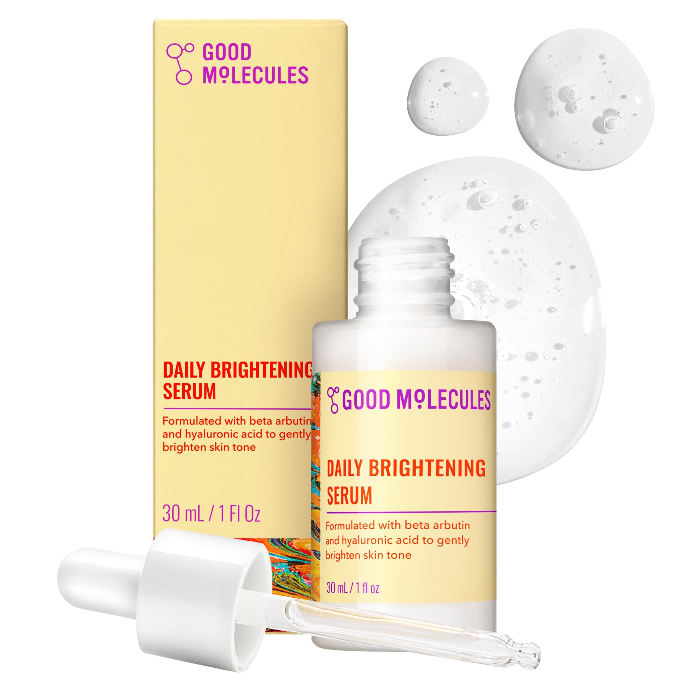 Good Molecules Daily Brightening Serum 30 ml - Hyaluronic Acid Serum with Beta Arbutin to Target Dark Spots - Brightening and Anti-Aging Skin Care for Face
