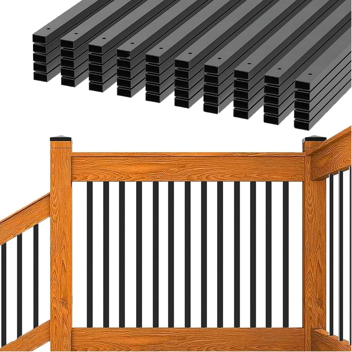 25 Pack Deck Balusters 32.25" Staircase Baluster, 3X1 CM Metal Deck Spindle and Stairs Railing,Hollow Round Black Deck Balusters for Deck Railing Porch ﻿ (26, 32.25'')
