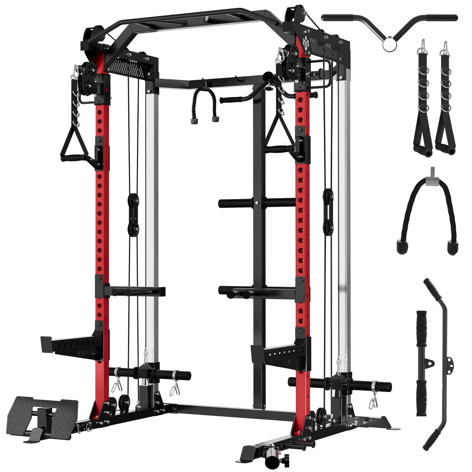 Mikolo Power Cage, 2000LB Power Rack with Independent Dual Pulley System, Multi-Function Home Gym Workout Machine for Cable Crossover