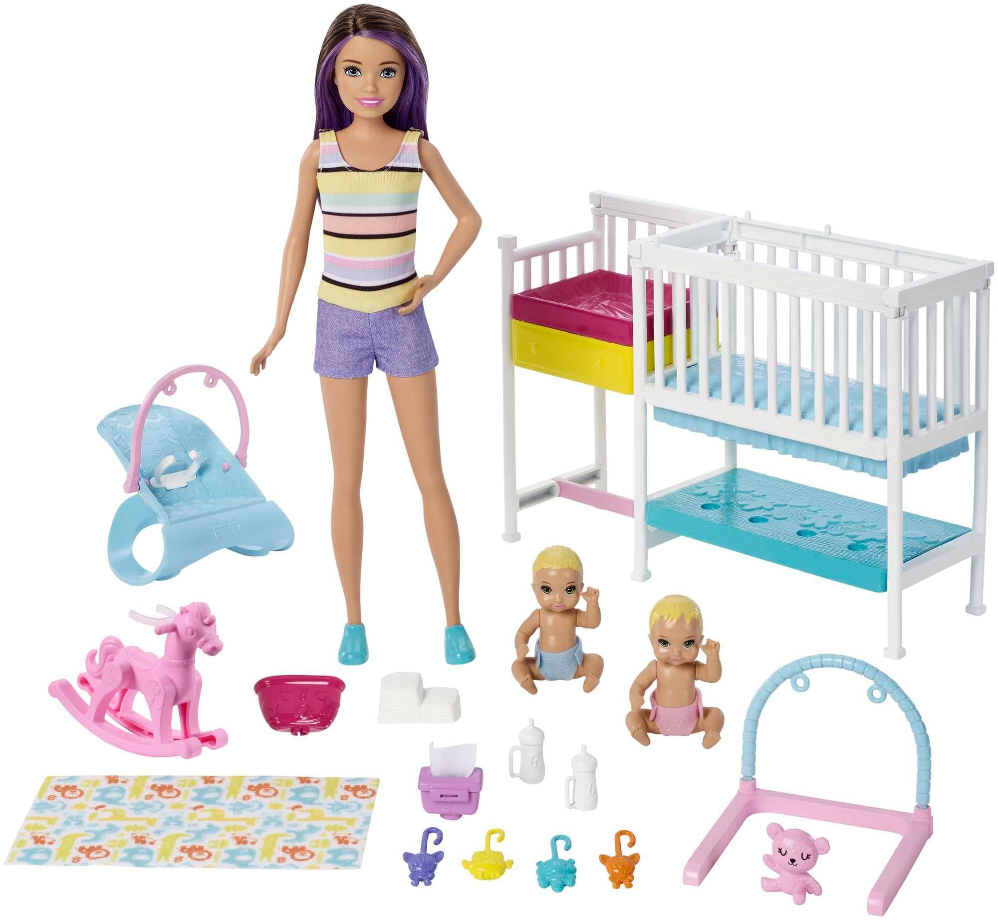Barbie Nursery Playset with Skipper Babysitters Inc. Doll, 2 Baby Dolls, Crib and 10+ Pieces of Working Baby Gear and Themed Toys, Gift Set for 3 to 7 Year Olds, GFL38