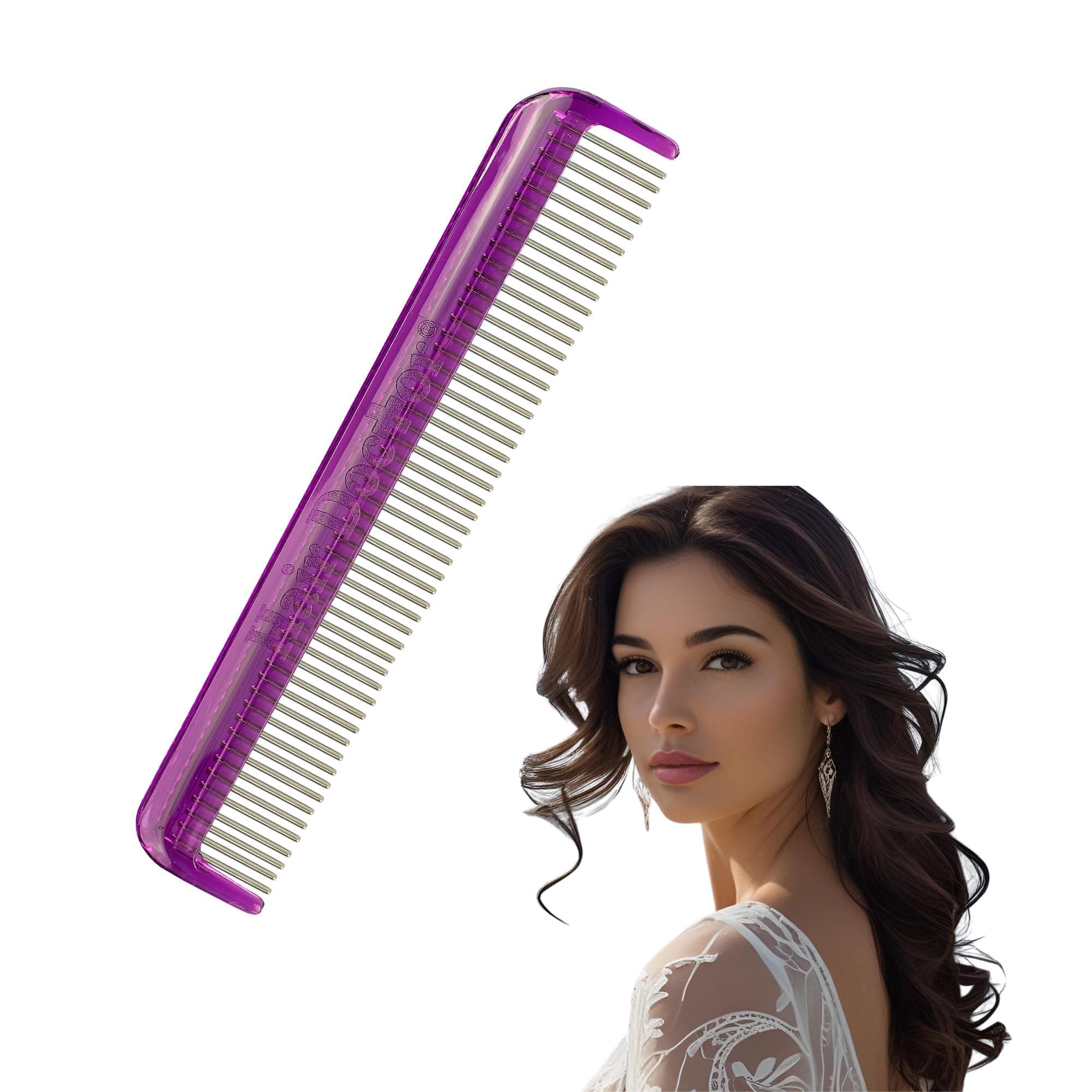 Vanity Comb with silky smooth rotating teeth prevents hair loss and damage 7" Royal Purple