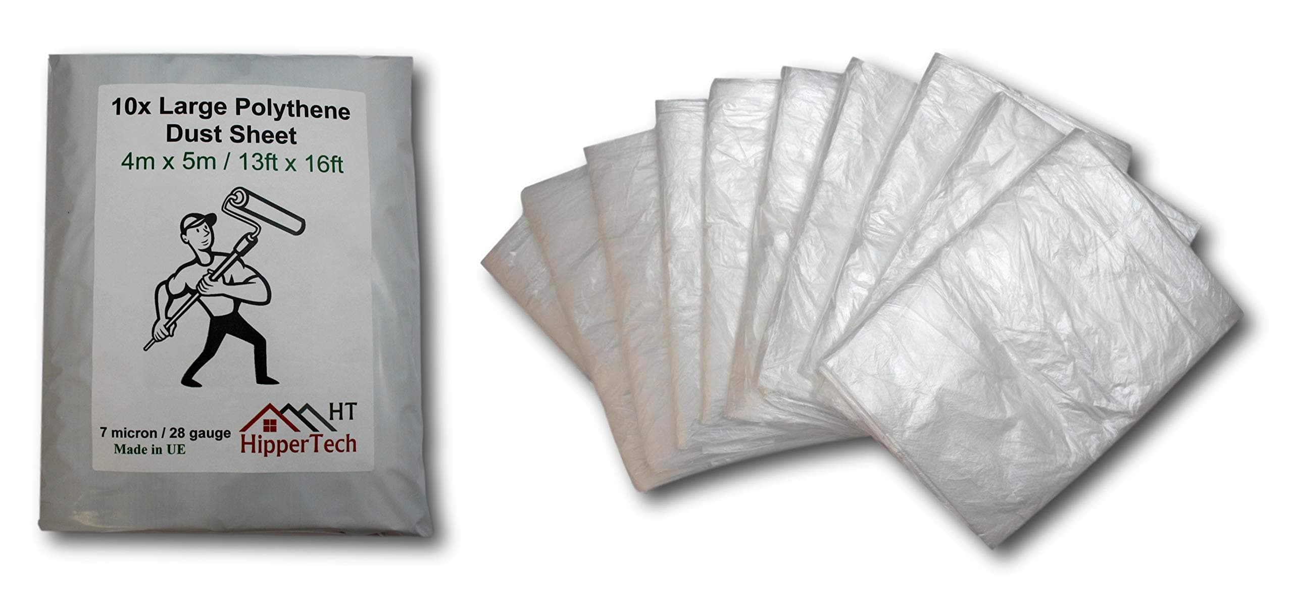 10 x Large Plastic Polythene Dust Sheet 4m x 5m / 13ft x 16ft Painting Masking Covering Furniture HipperTech (10 x Large Plastic Polythene Dust Sheet) HipperTech®