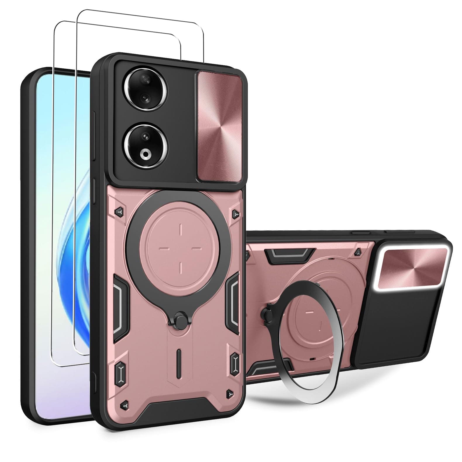 ZMONE for Honor X7b 4G / X7b 5G Case Cover with Screen Protector [2 PACK] Built Slide Camera Protection Cover,Military Heavy Duty Protective Phone Case - Rose Gold