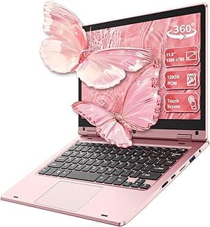 11.6 Inch Laptop PC TouchScreen 360° Foldable Thin, Laptop Computer Celeron N4020 6GB RAM 128GB SSD, Portable PC Dual-Band WiFi Wireless Bluetooth Webcam USB 3.0 Mini-HDMI Keypad Lock - Pink