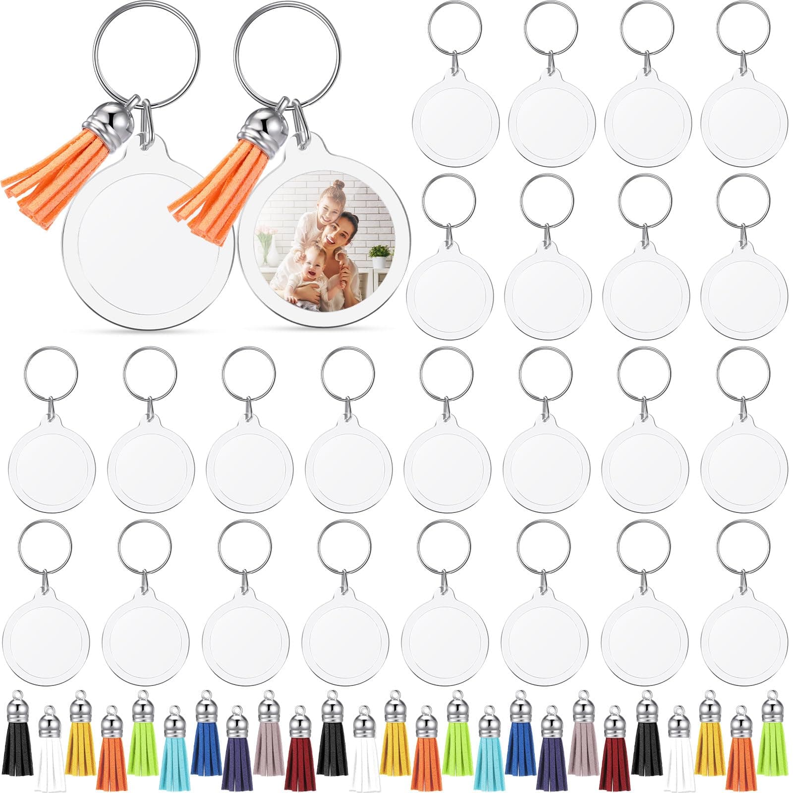 Acrylic Photo Frame Keychain with Tassels, Snap-In Custom Insert Photo Keyring Clear Blank Picture Keyring