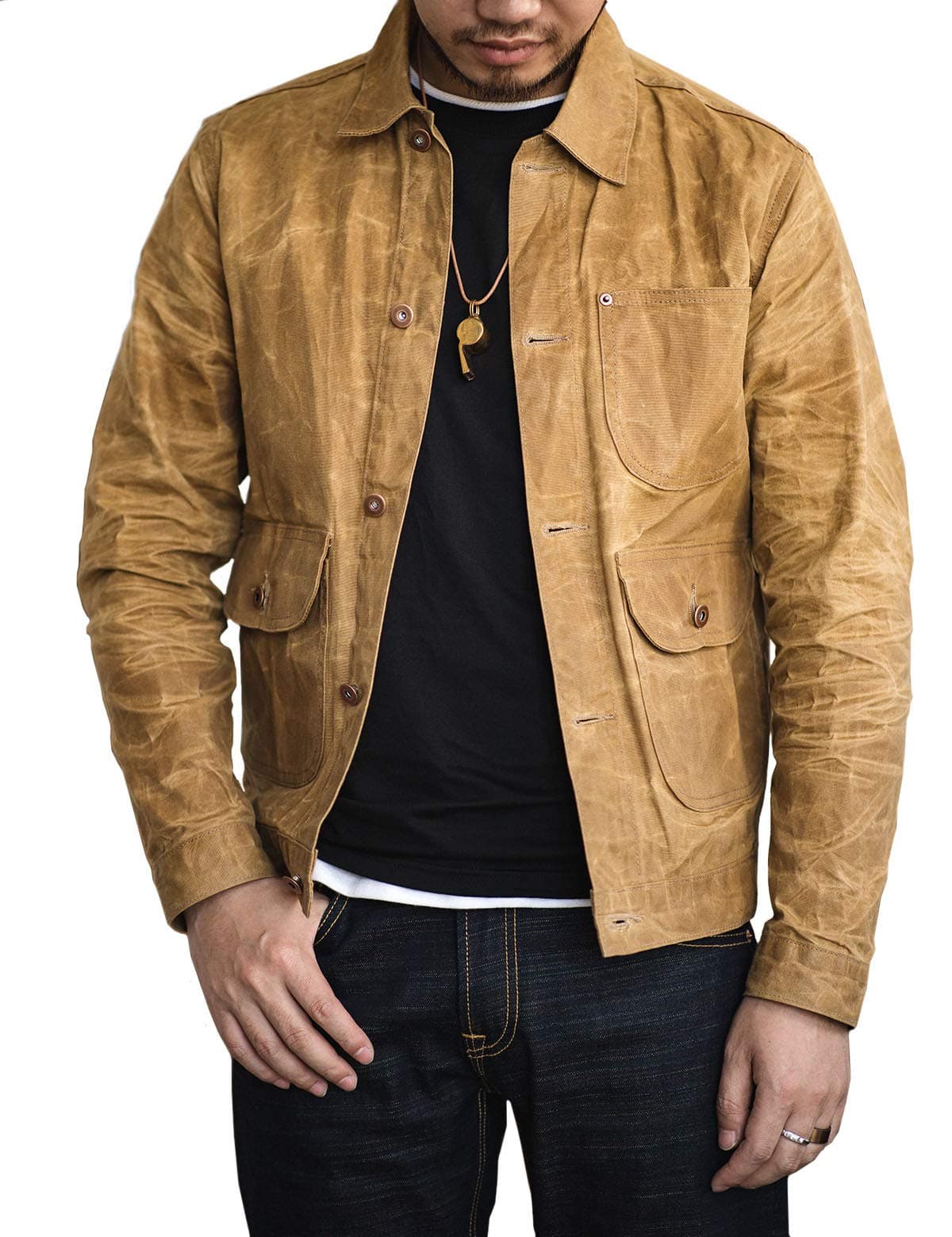 MADEN Men's Waxed Canvas Cotton Trucker Jacket Unlined Fall Jacket Khaki