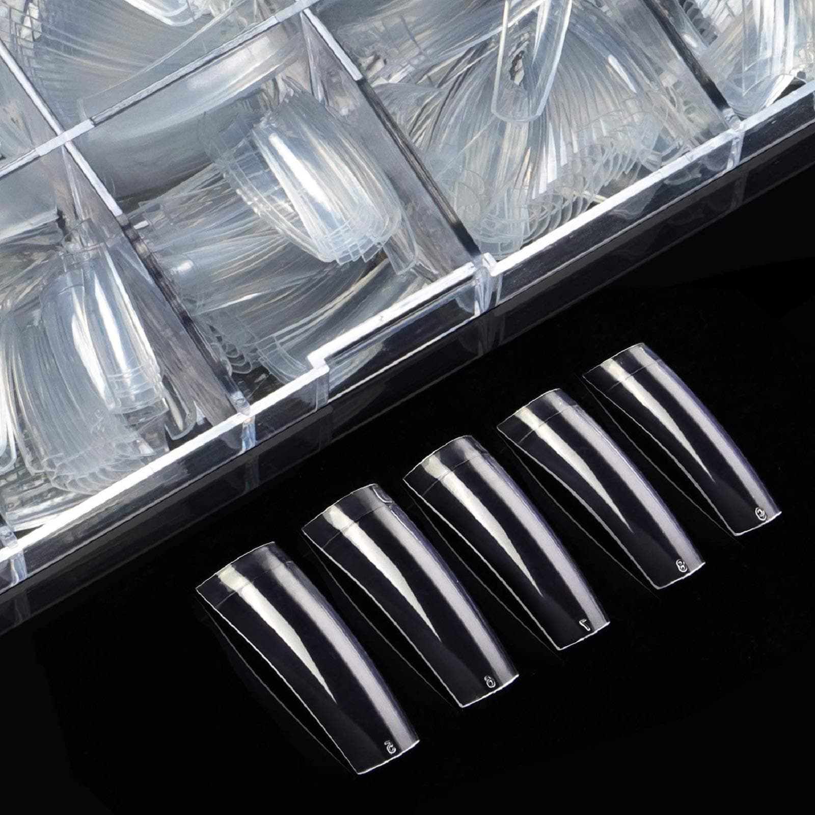 ECBASKET Professional Coffin Nail Tips - Clear Half Cover Fake Nails 500Pcs 10Sizes with Box