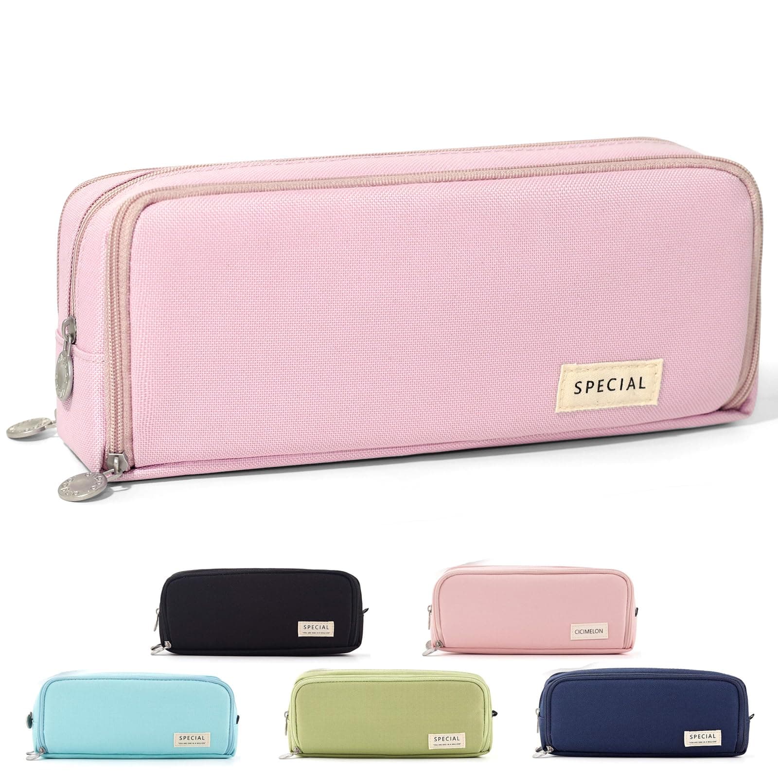 CICIMELON Pencil Case Large Capacity Pencil Pouch 3 Compartments Pencil Bag Gift for Students Girls Adults Women (Pink)