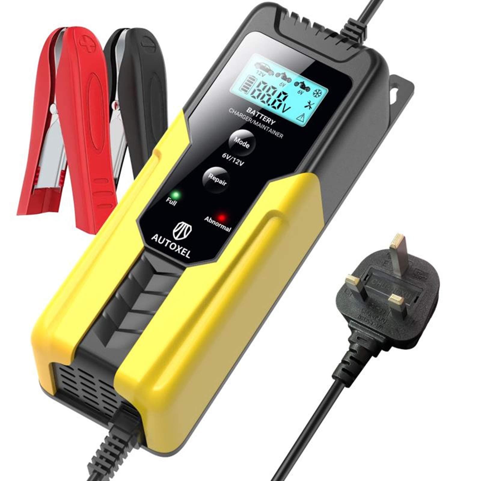 AUTOXEL Car Battery Charger 6V 2A / 12V 6A Smart Automatic Trickle Battery Charger Battery Repair Charger Maintainer with Multiple Protections for Motorcycle/Car Batteries (AGM, GEL, MF, SLA, VRLA)