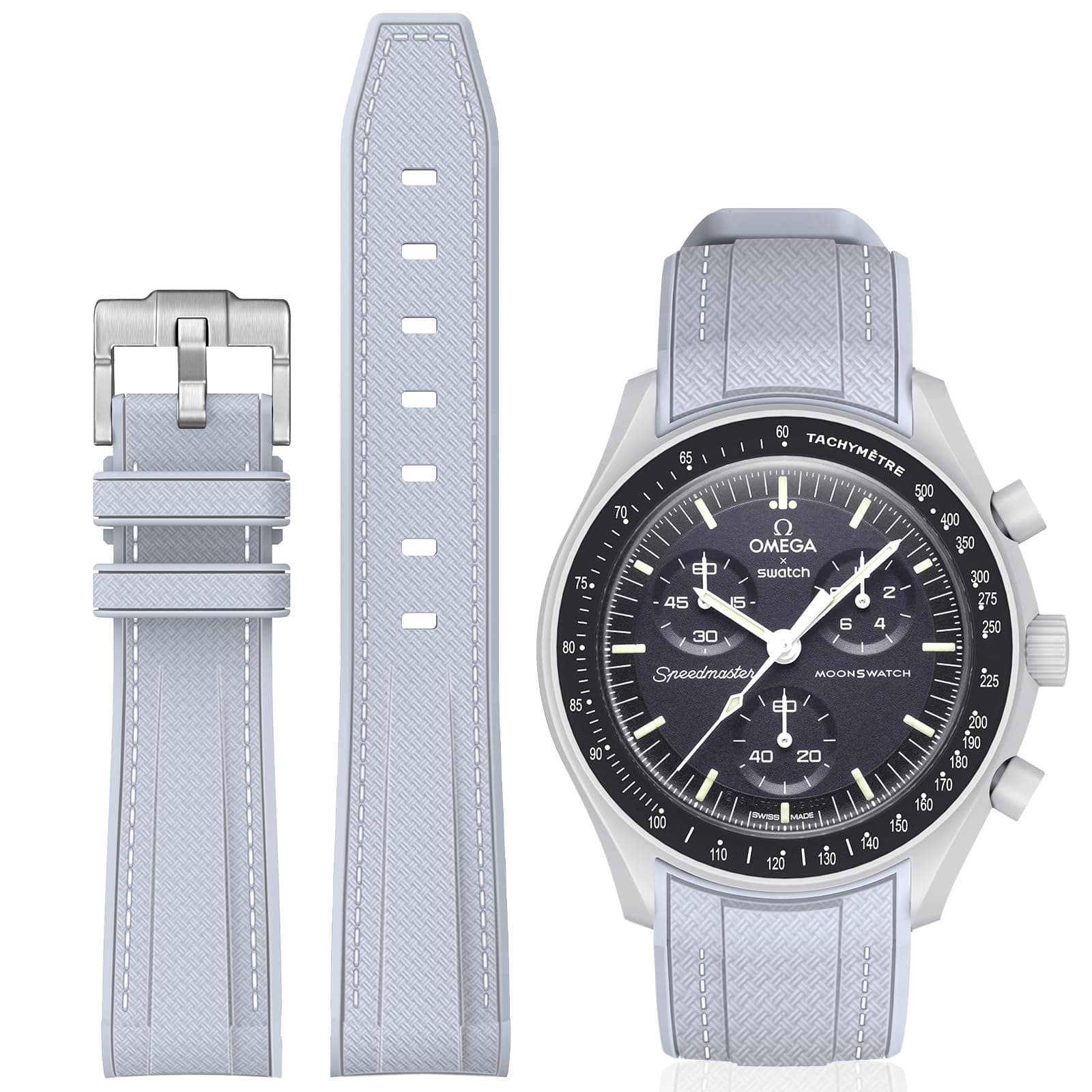 Bands for Moonswatch Watch,Curved SIlicone Strap Compatible with Omega X Swatch 20mm Watch,Swatch Omega Moonswatch Speedmaster Replacement No Gap Strap Men Women