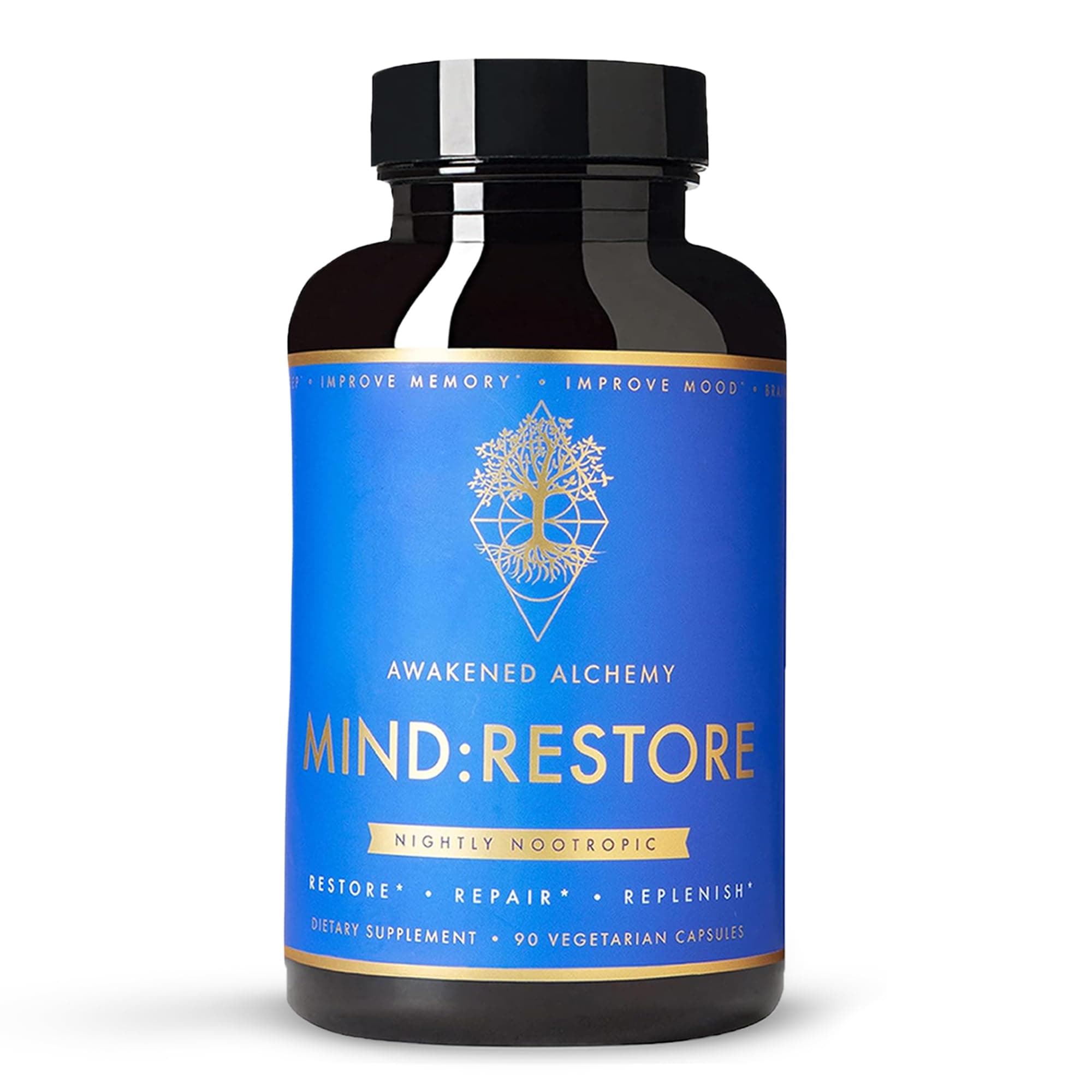 Mind:Restore Premium Nighttime Nootropic Supplement | Advanced Natural Brain Nutrition | Promotes Restorative Sleep | Improve Memory | Improve Mood | Repair Brain | 9 Premium Ingredients | 90 Count