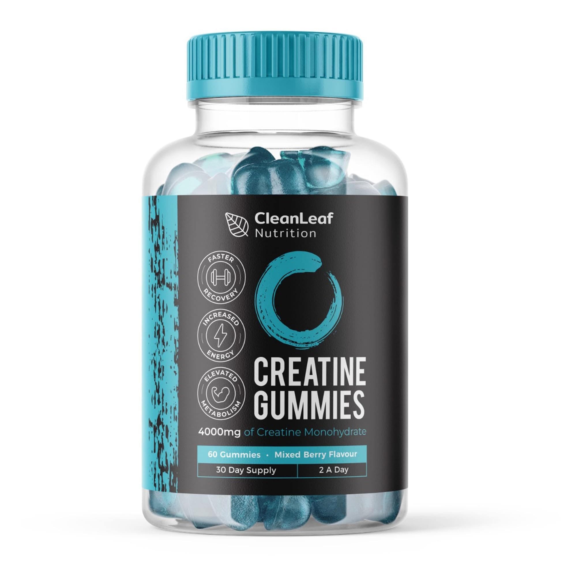 CleanLeaf Nutritions Creatine Gummies - 4000mg - 60 Chewable Gummies (1 Month Supply) - Natural Blueberry Flavor - Pre Workout Gym Supplement for Men & Women - Vegan-Friendly