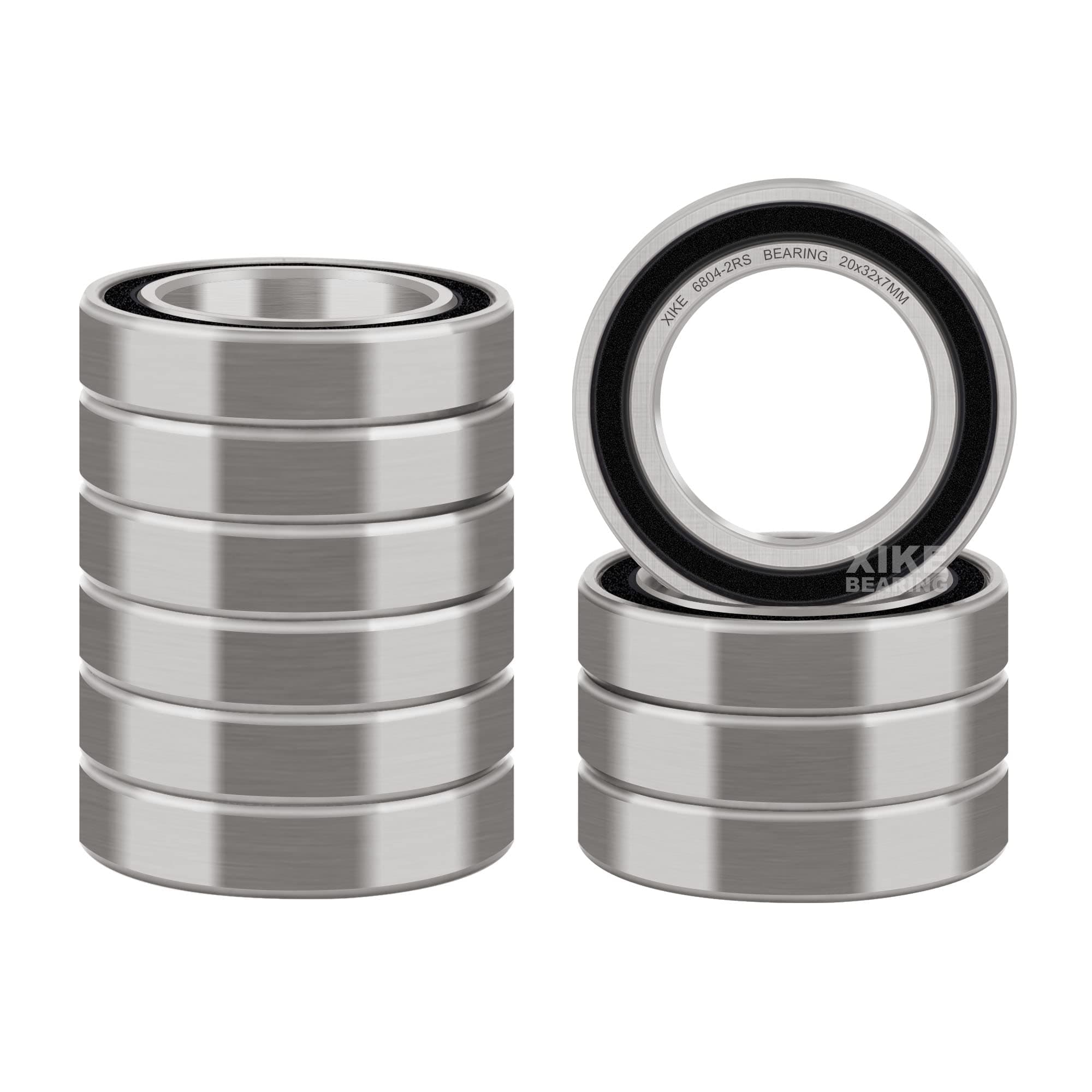 XIKE 10 Pcs 6804-2RS Bearings 20x32x7mm, Double Rubber Seals and Pre-Lubricated, Deep Groove Ball Bearing.
