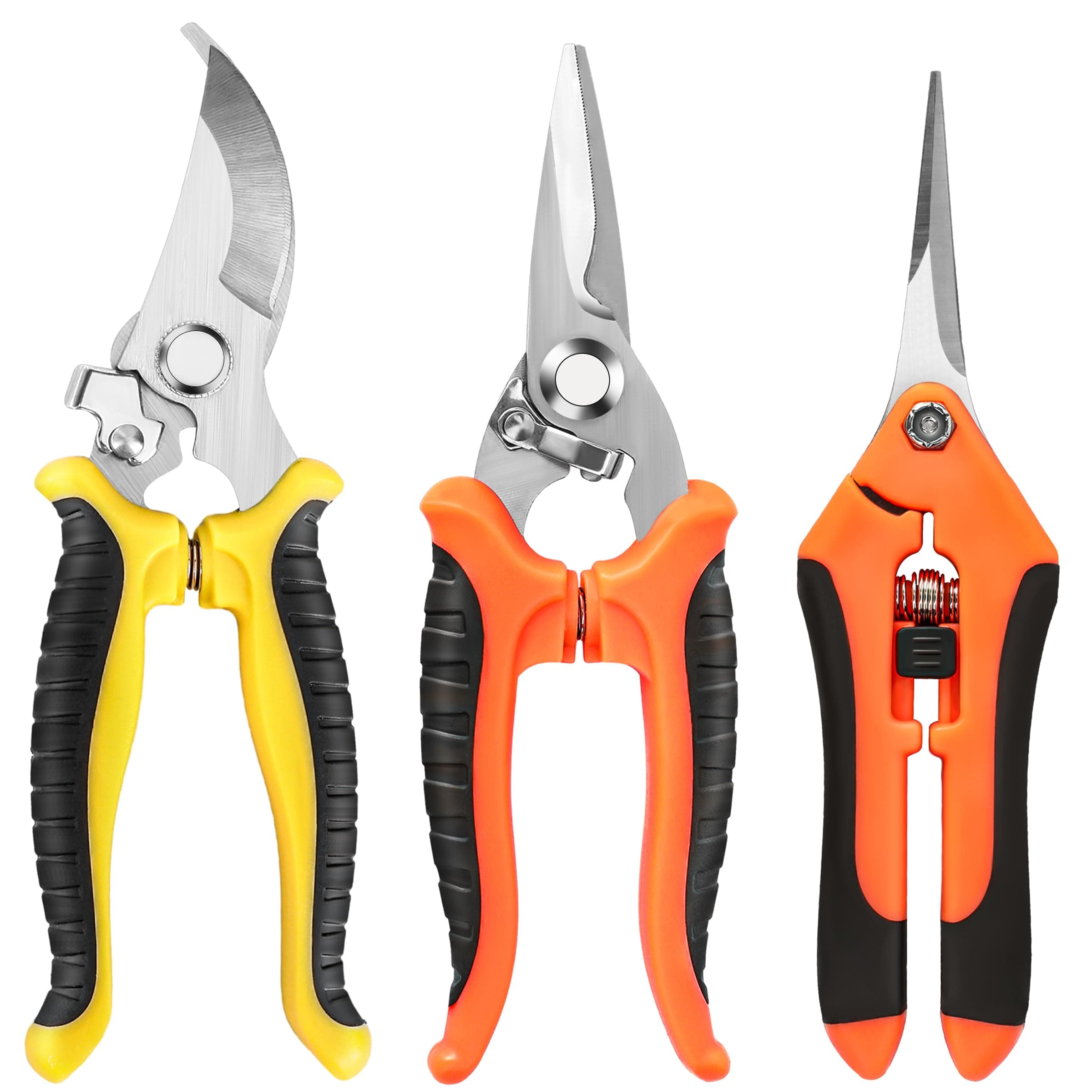 3-Pack Stainless Steel Pruning Shears, Pruning Snips and Clippers for Gardening