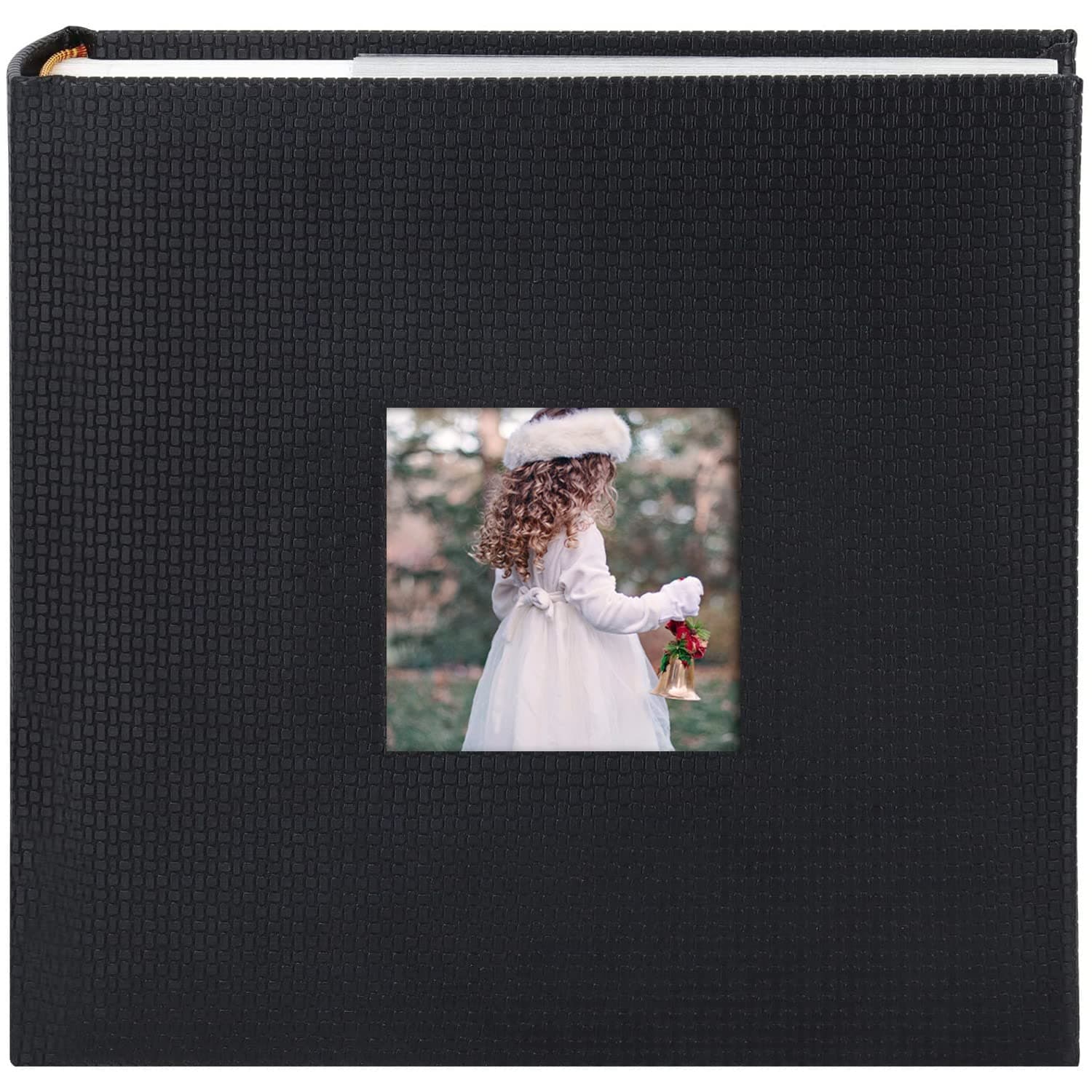 Golden State Art, Family Holiday Photo Album for Christmas, Vacation, Anniversary Photography Book for 200 4x6 Pockets with Memo, 2 Per Page Large Capacity (Embossed Faux Leather Cover - Black)