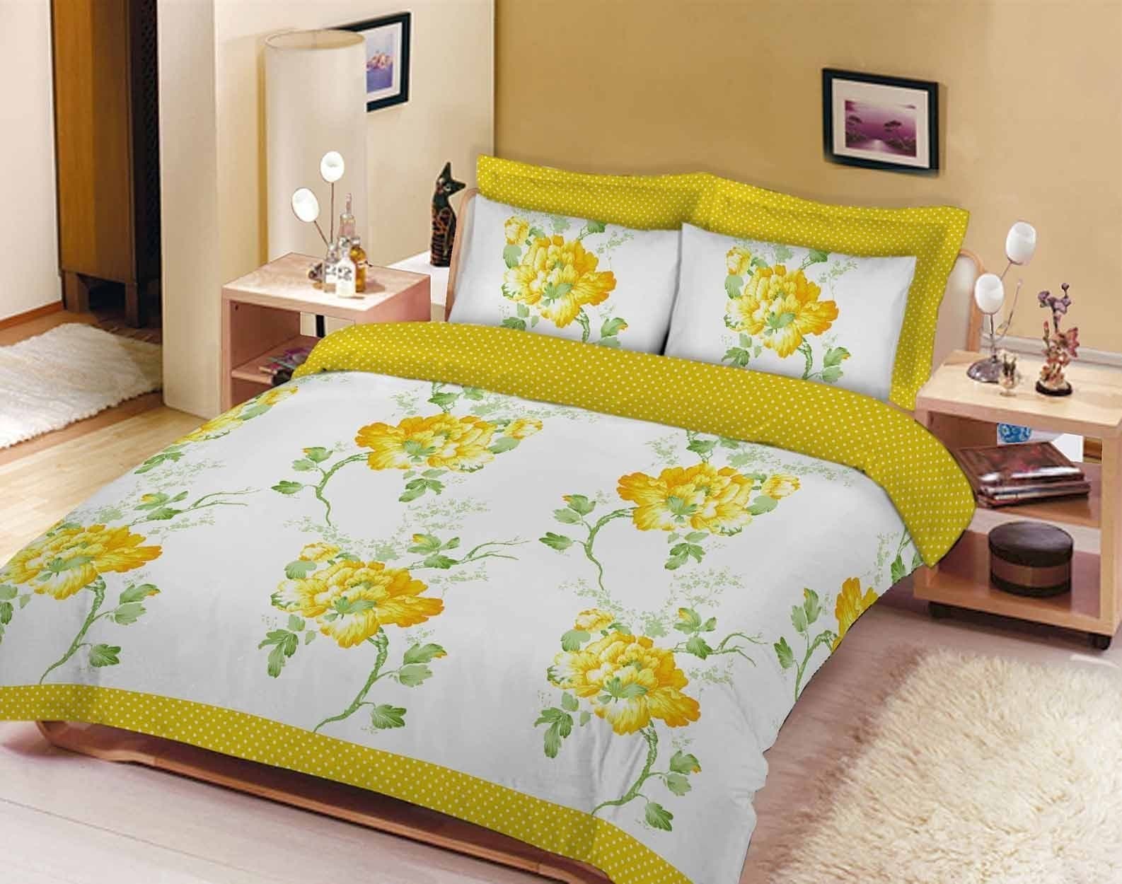 Sleepy Eyes NEW FLORAL SKETCH PRINTED POLY COTTON DUVET QUILT COVER BEDING SET WITH PILLOW CASES (Yellow Floral, King Duvet Set)
