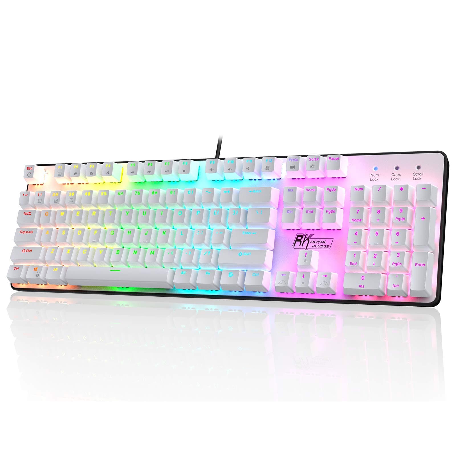 RK920 Full Size Mechanical Keyboard, Rainbow Backlit Gaming Keyboard, 104 Keys Wired Mechanical Keyboard with Number Pad, Quite Red Switch
