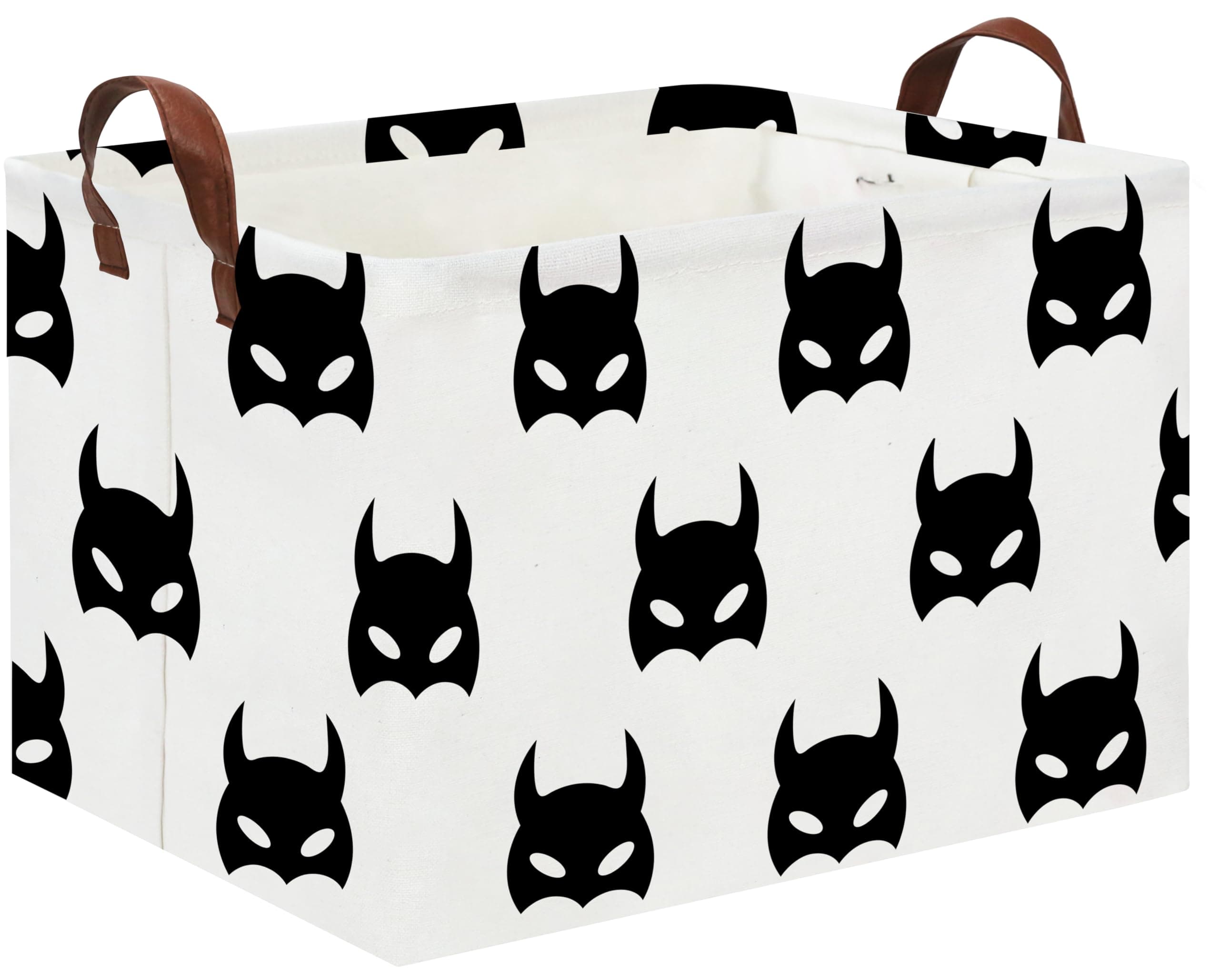 Batman Basket Kids Storage Basket Cute Basket Empty Toy Storage Bin Organizer Box Rectangular Room Decor for Home Books(Black bats)