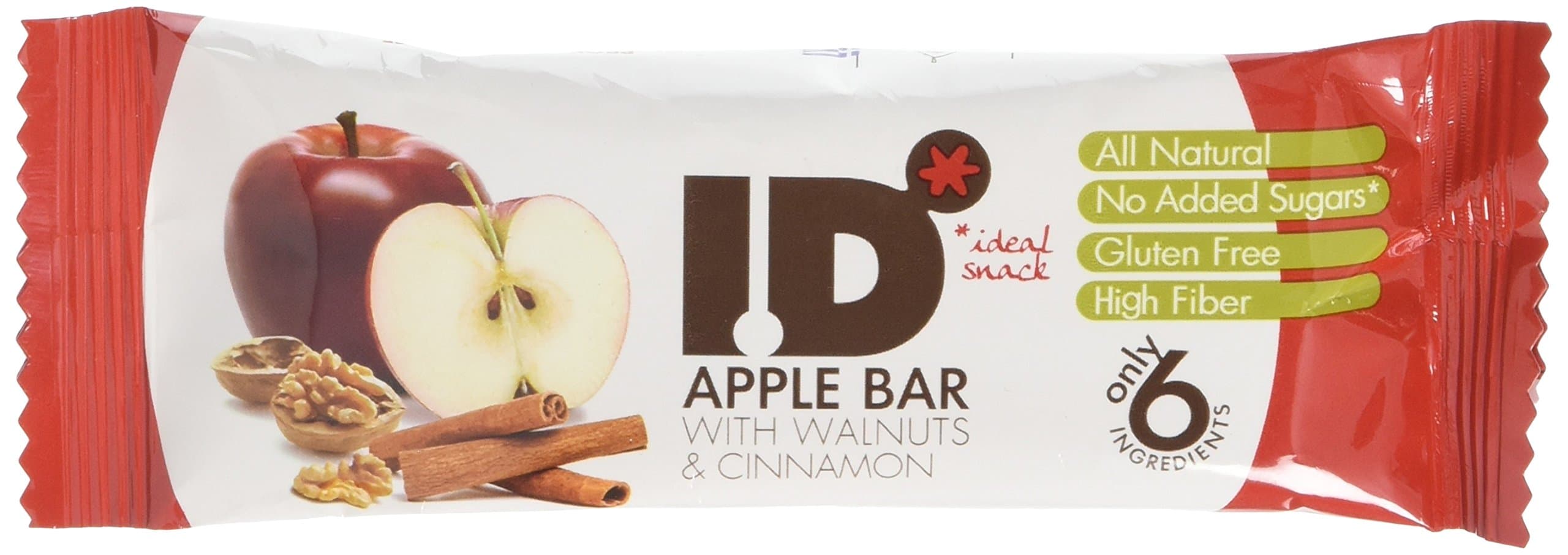 I.D. Apple Bar with Walnuts and Cinnamon Display Box 24 bars X 35 g, All Natural - HIGH in Fibre - Vegan - Gluten Free