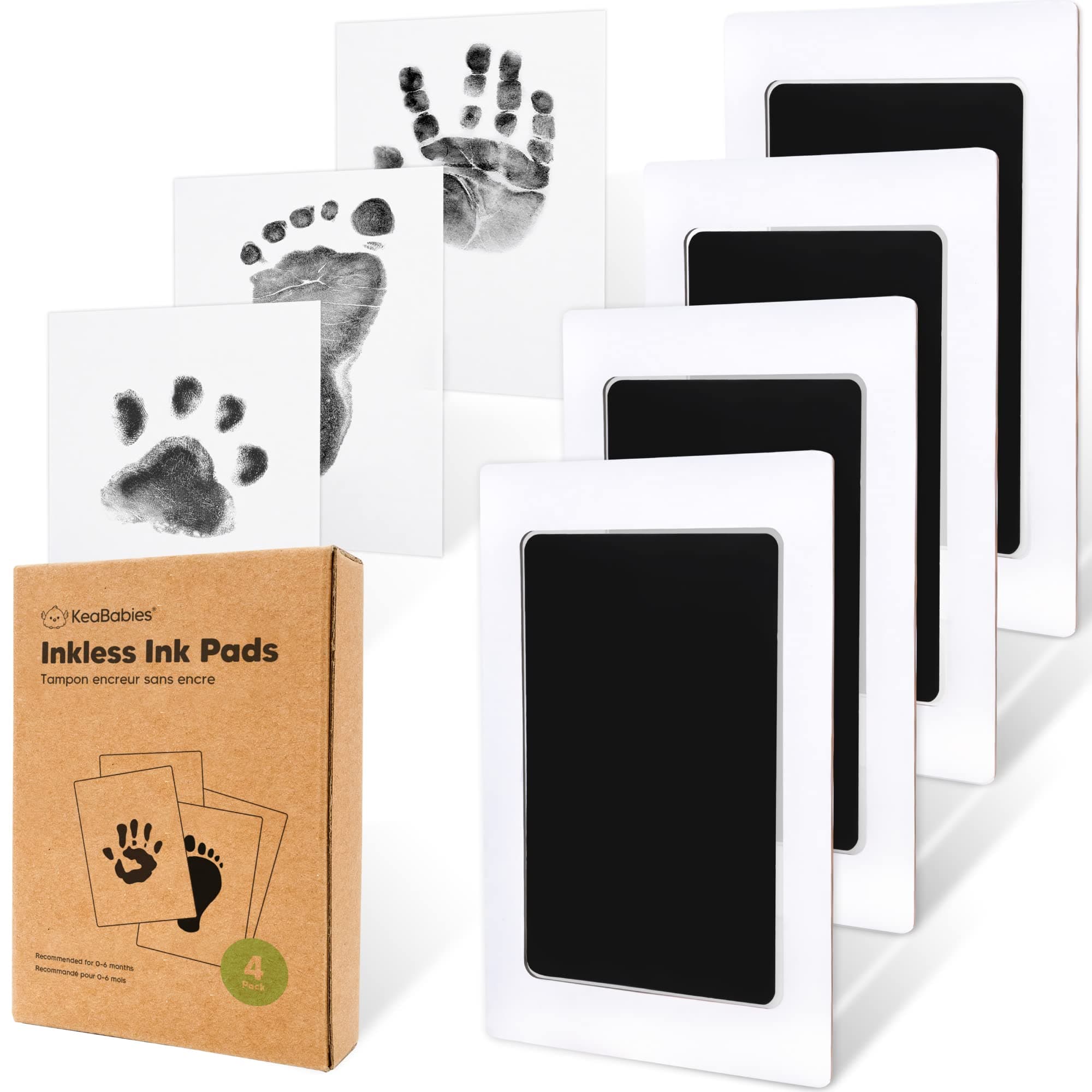 4-Pack Inkless Hand and Footprint Kit - Ink Pad for Baby Hand and Footprints - Dog Paw Print Kit,Dog Nose Print Kit - Baby Footprint Kit, Clean Touch Baby Foot Printing Kit, Newborn Baby (Jet Black)