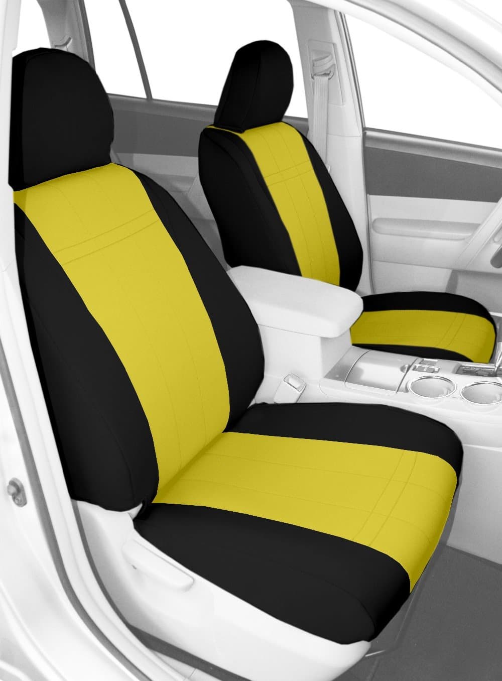 Front Buckets Seats, CalTrend NeoSupreme Seat Covers for 2014-2019 Kia Soul Yellow Yellow Insert with Black Trim