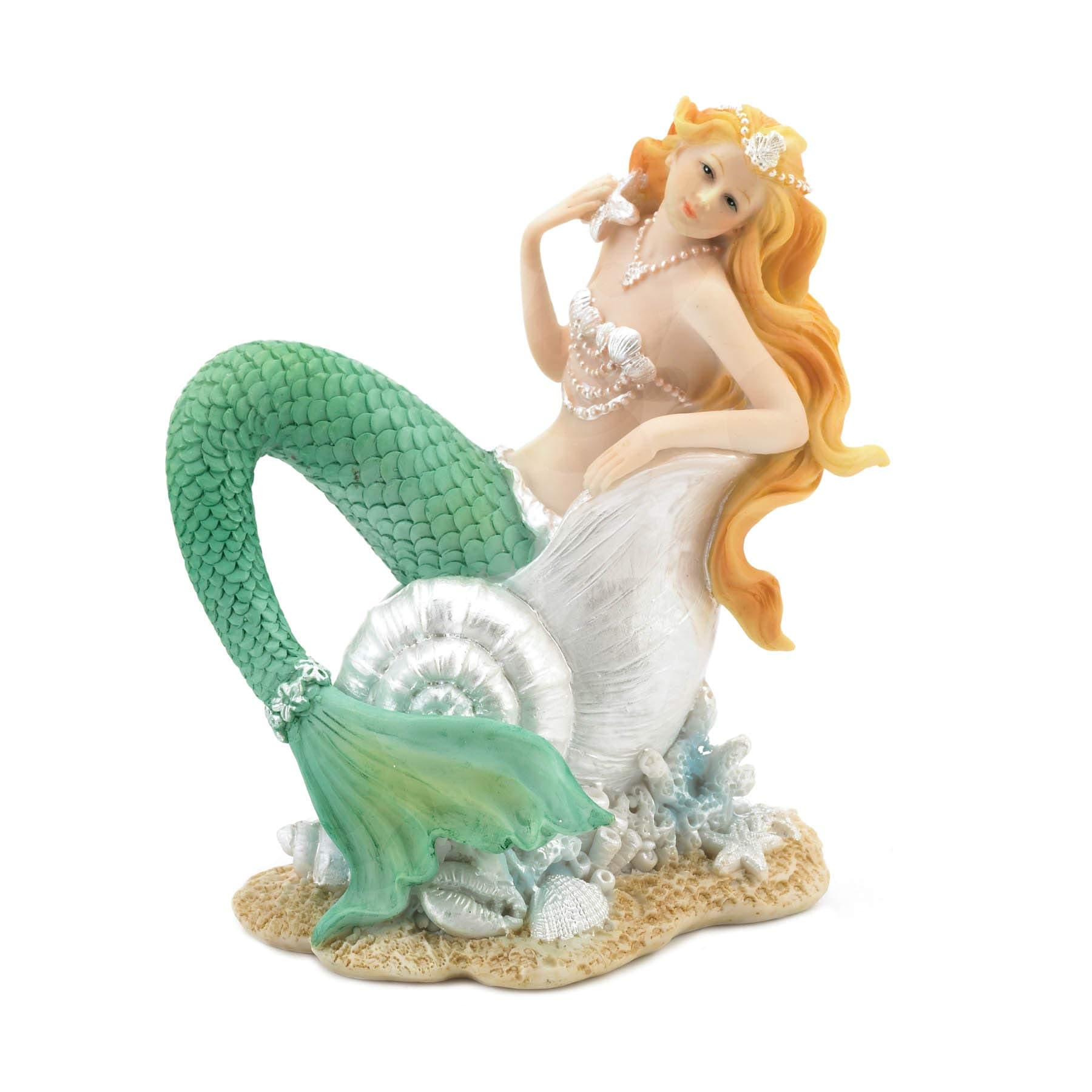 10018816 Mermaid Relaxing in Seashell Figurine, White