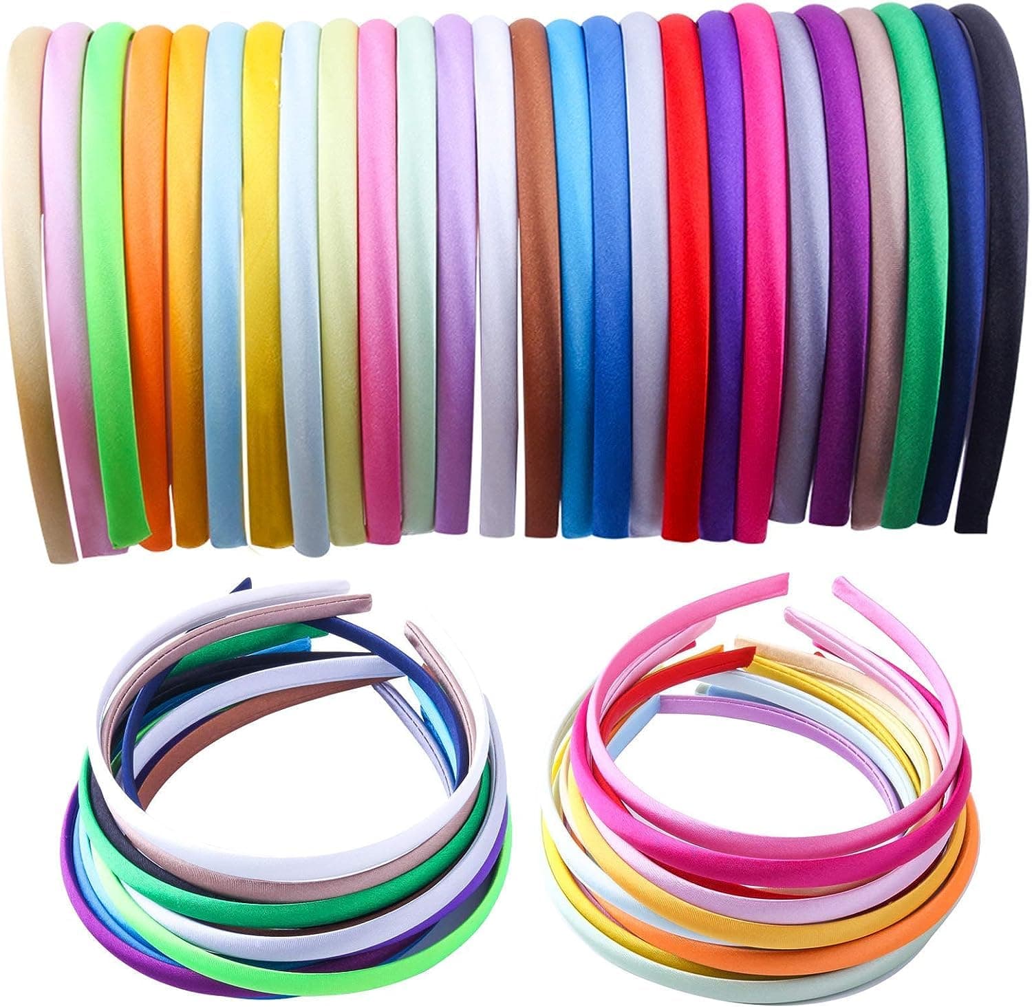 Candygirl Girls' DIY Satin Covered Headbands 1cm Width 36cm Circle Size(26pcs Per Pack Each Color 1pcs)
