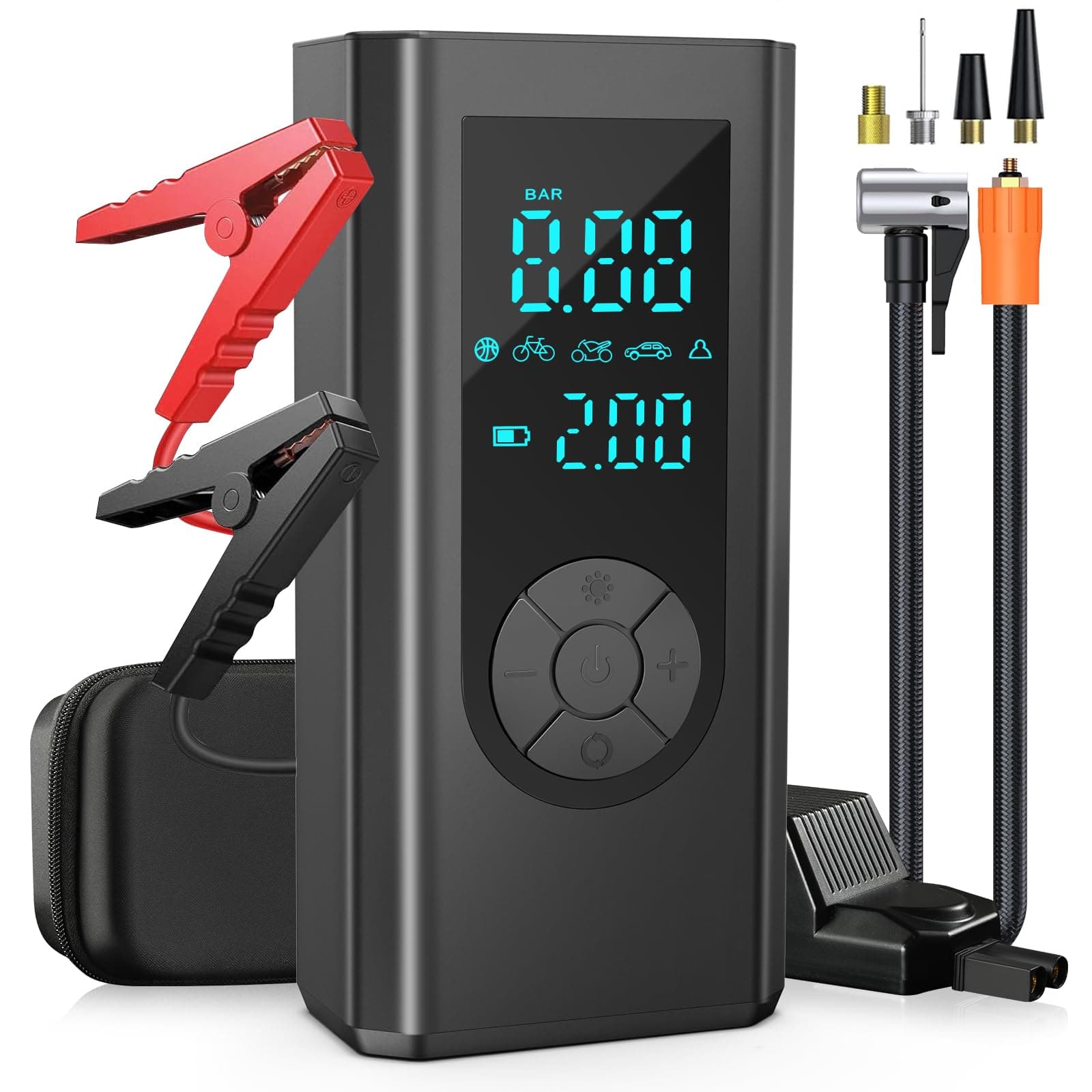 Power Pack 5-in-1 Car Battery Booster Jump Starter (12V 8.5L Gas/7.5L Diesel), 3000A Power Bank with Digital Display and Tyre Inflator