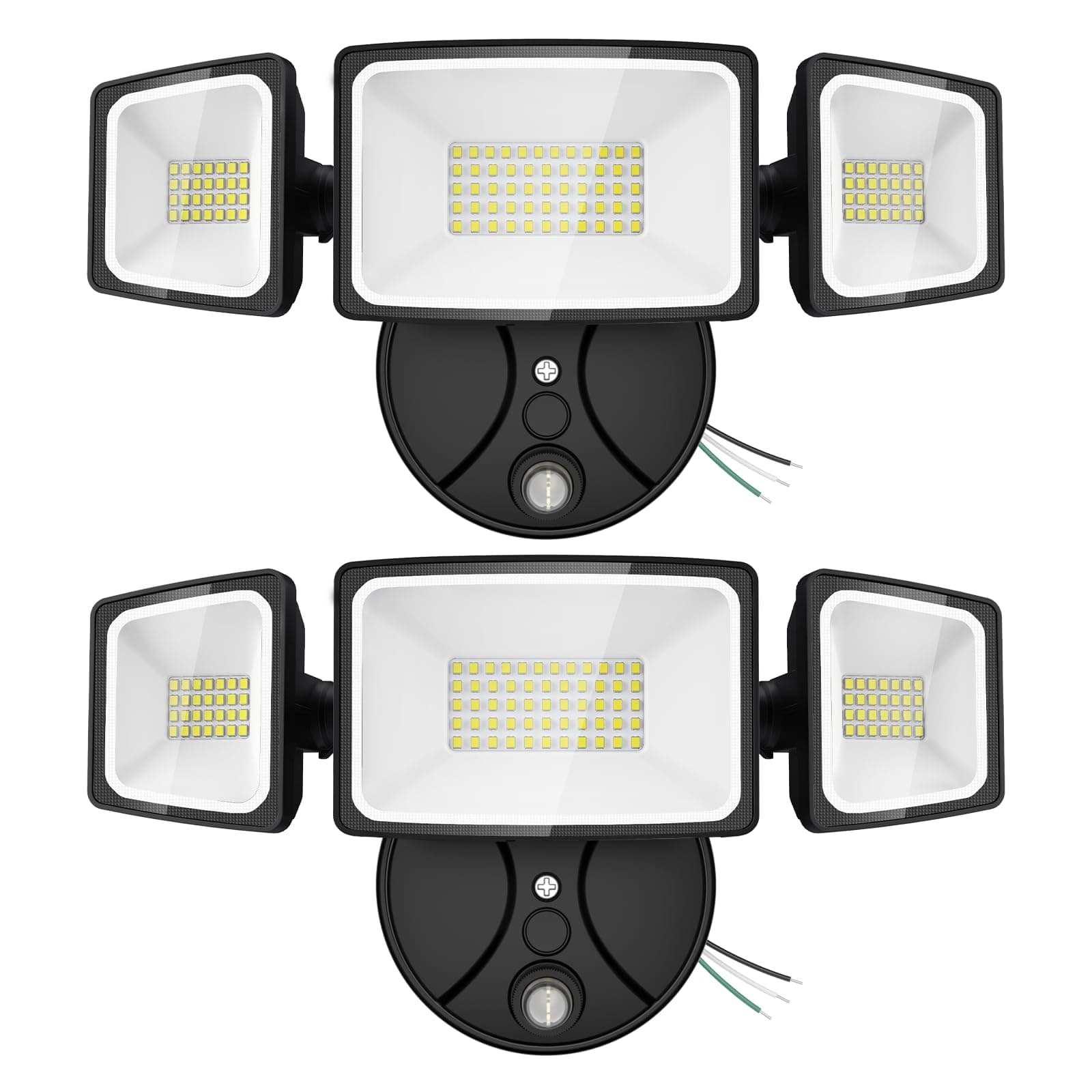 Onforu 60W LED Dusk to Dawn Outdoor Lighting,2 Packs 6000LM Exterior Flood Lights,IP65 Waterproof Outdoor 3 Adjustable Heads Photocell Black Lights Fixture,6500K Daylight White Floodlights(Black)