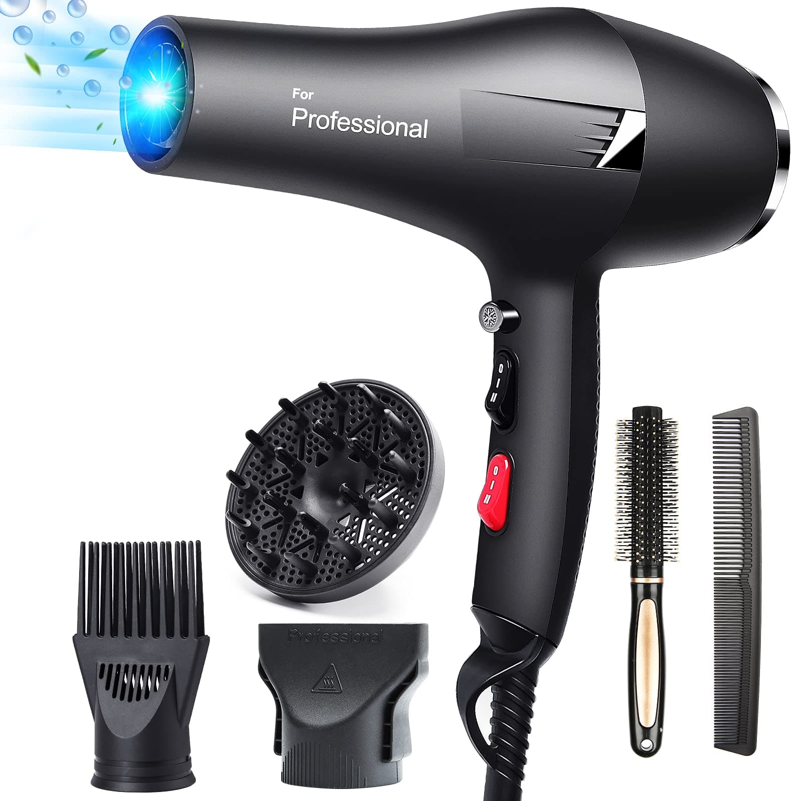 Faylor 2400W Professional Hair Dryer, AC Motor Fast Drying Ion Hairdryer, 2 Speeds 3 Heat Setting and One-Touch Cold Air with Diffuser, Nozzle, Concentrator Comb for Curly&Straight Hair